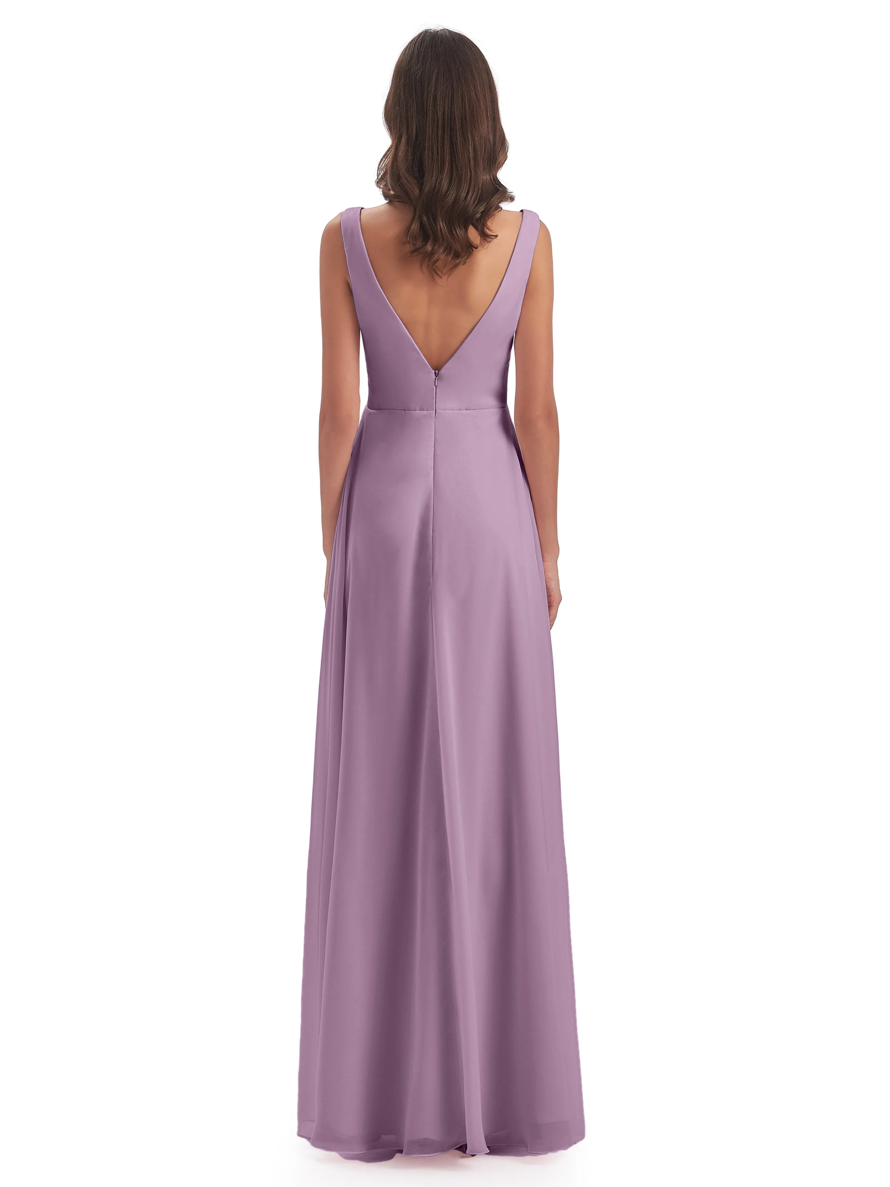 Bella Chiffon Column V-neck Long Bridesmaid Dresses