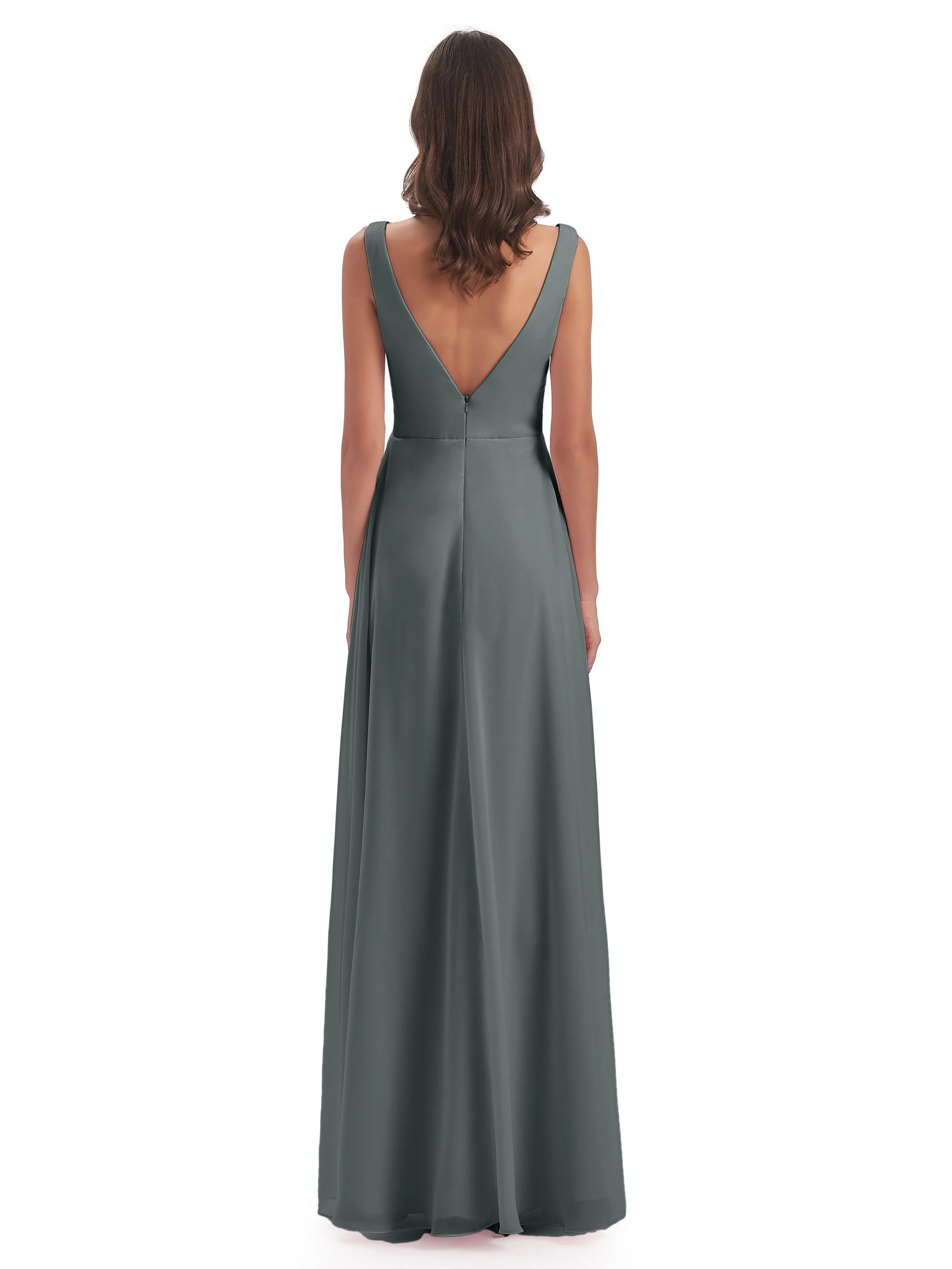 Bella Chiffon Column V-neck Long Bridesmaid Dresses