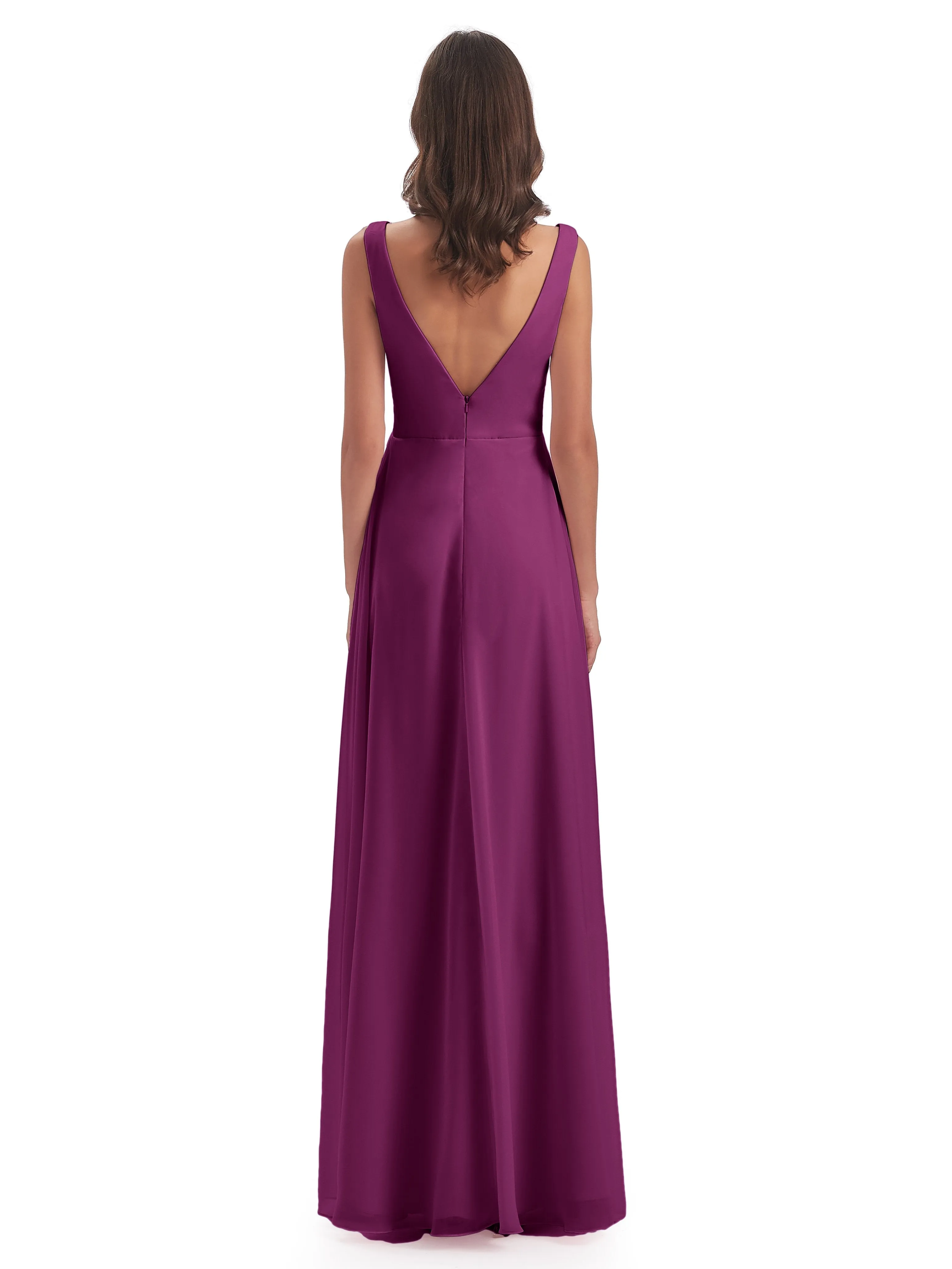 Bella Chiffon Column V-neck Long Bridesmaid Dresses