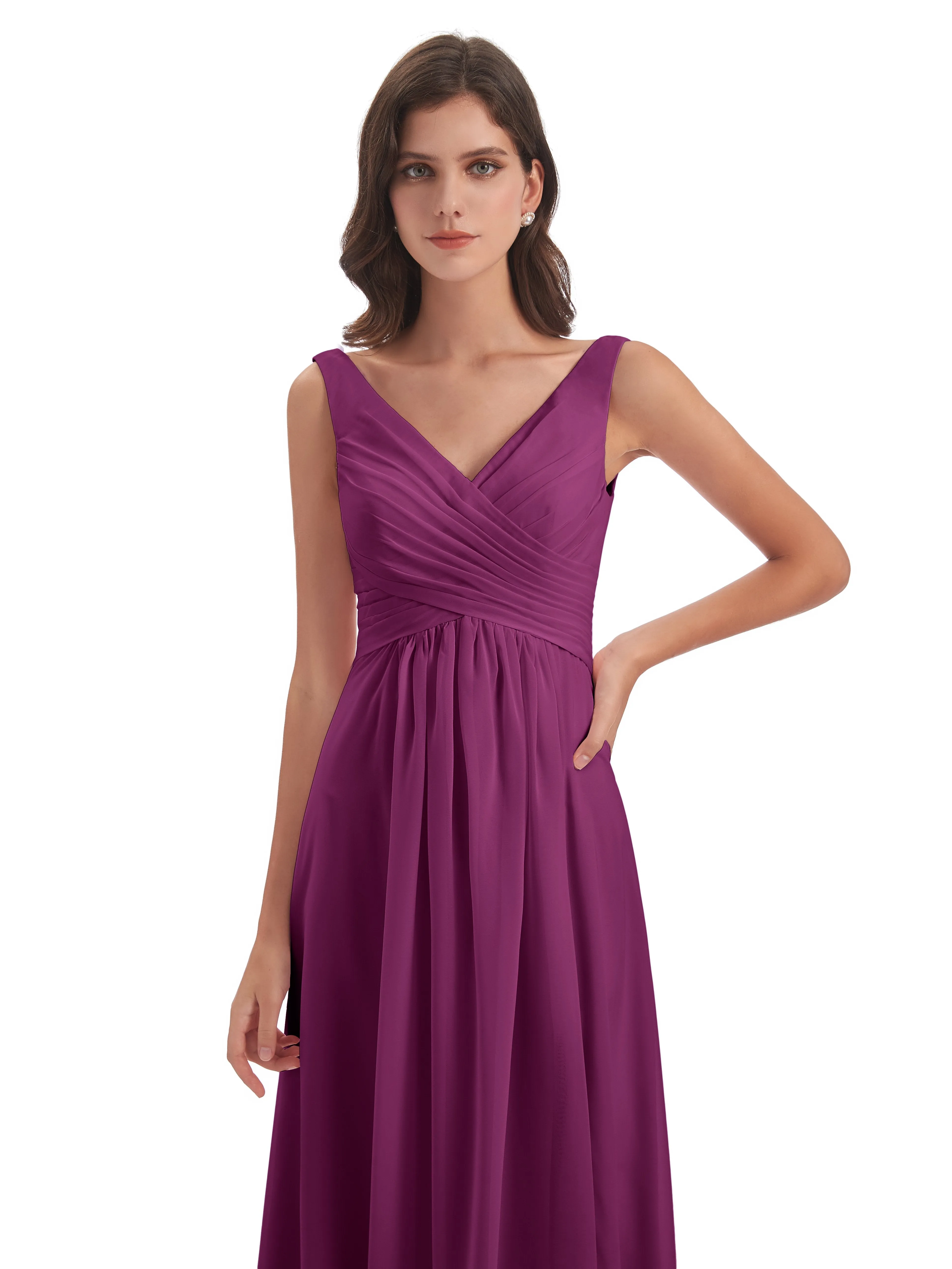 Bella Chiffon Column V-neck Long Bridesmaid Dresses
