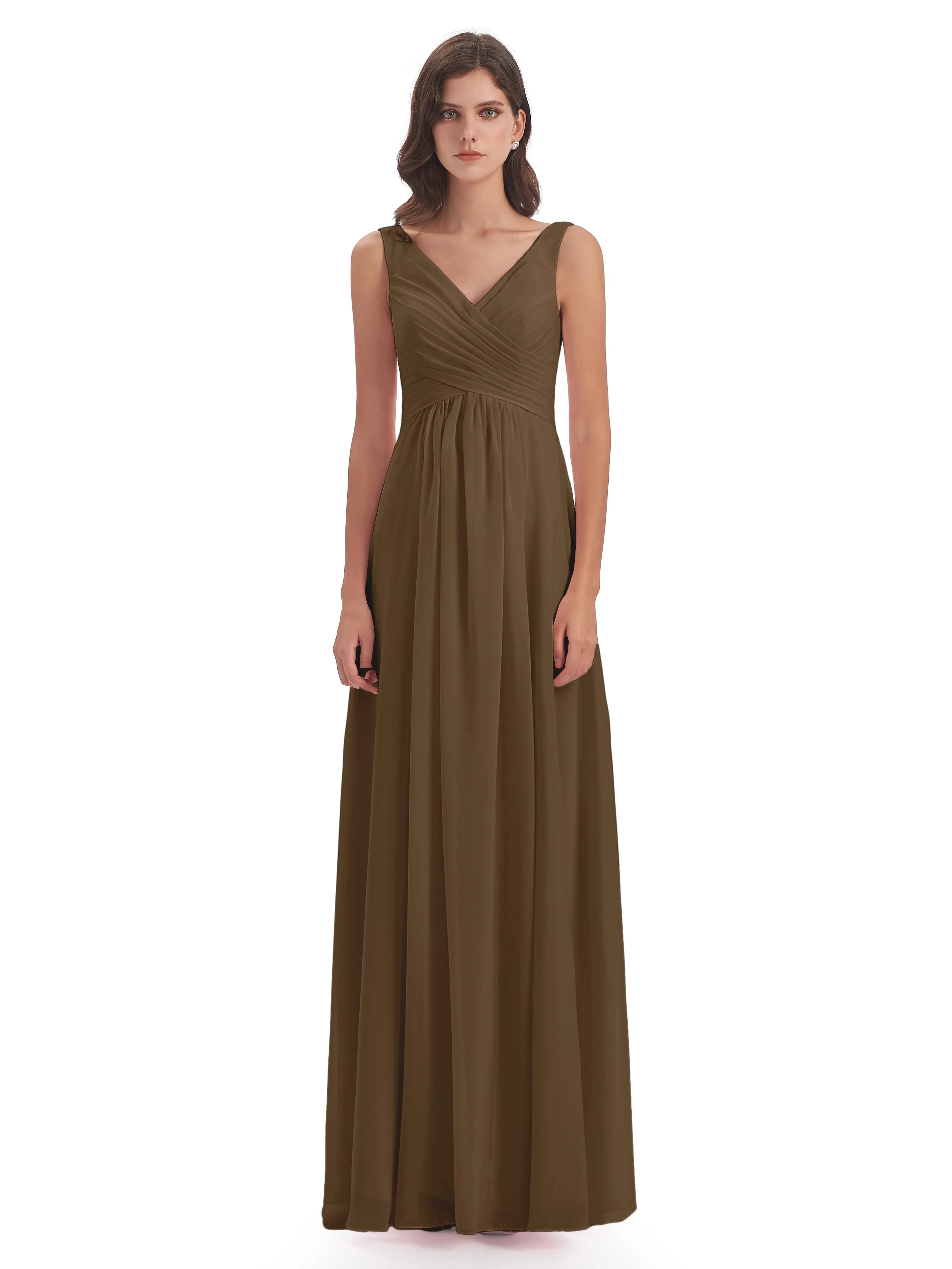 Bella Chiffon Column V-neck Long Bridesmaid Dresses