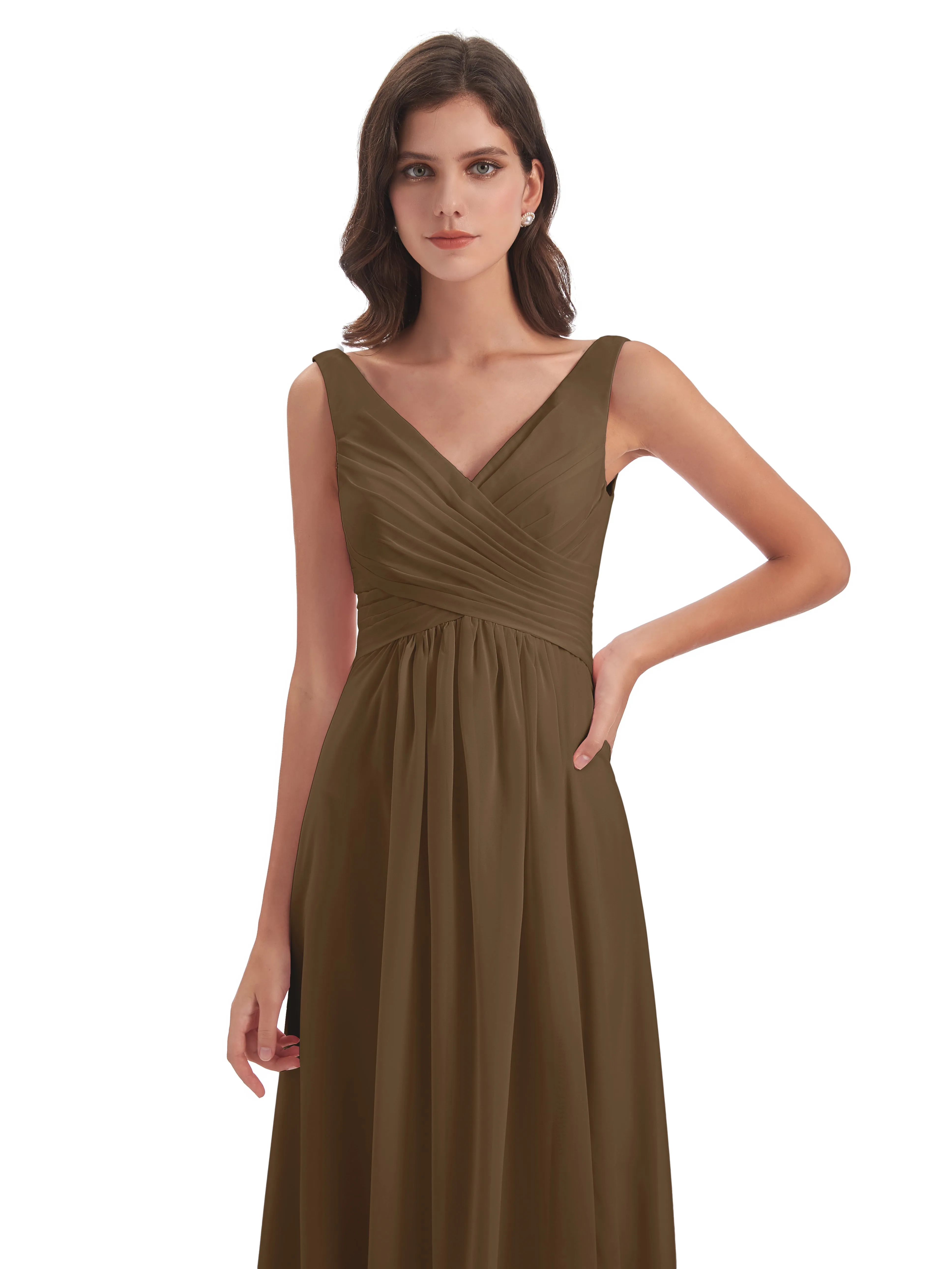 Bella Chiffon Column V-neck Long Bridesmaid Dresses