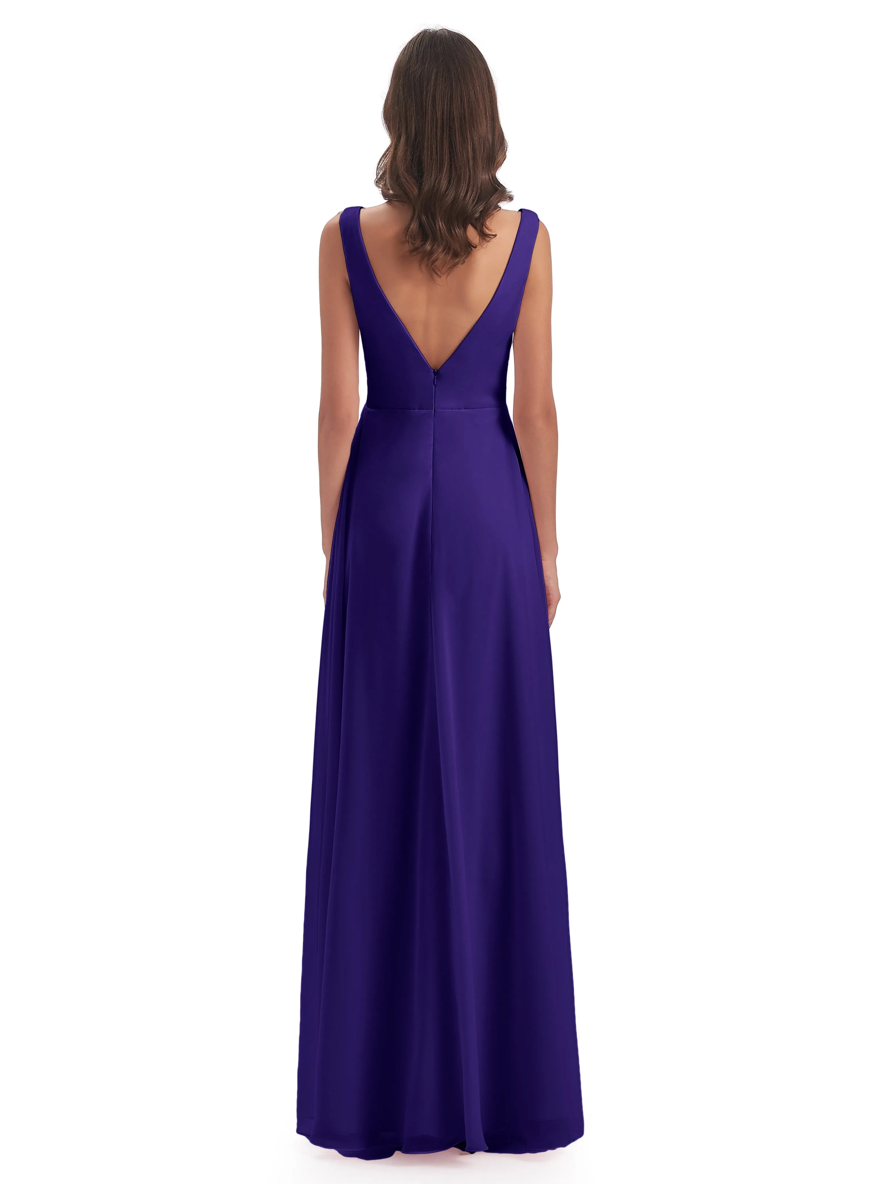 Bella Chiffon Column V-neck Long Bridesmaid Dresses