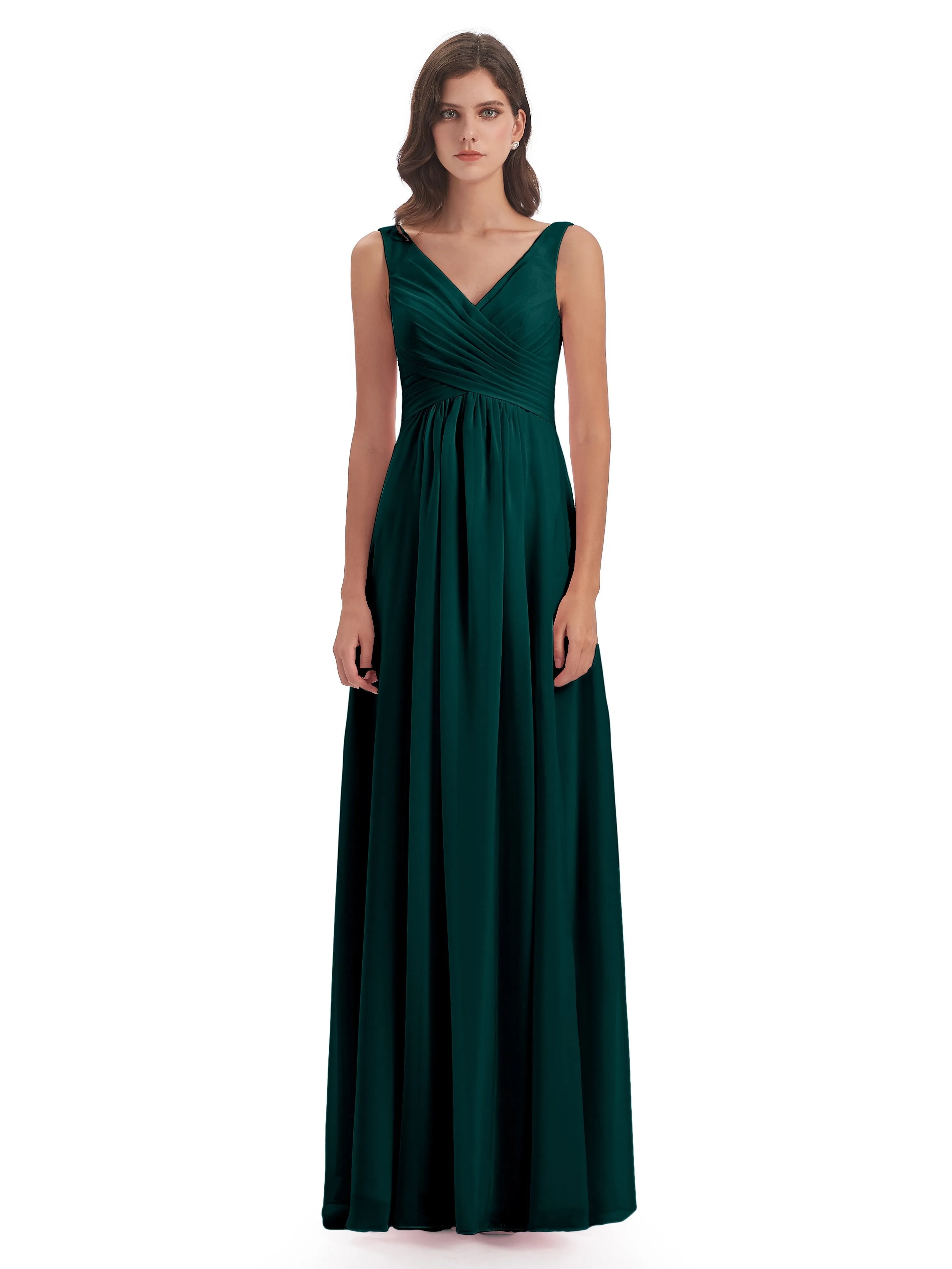 Bella Chiffon Column V-neck Long Bridesmaid Dresses
