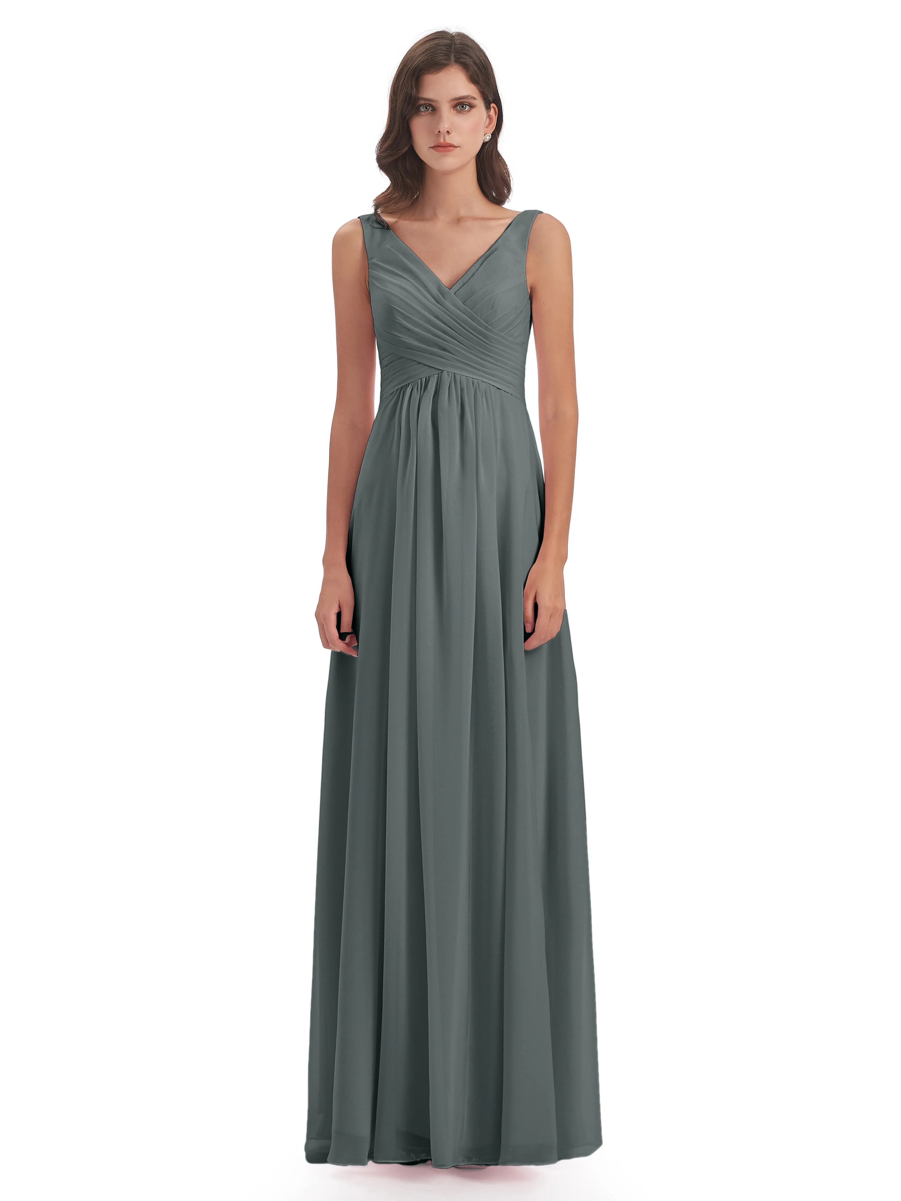Bella Chiffon Column V-neck Long Bridesmaid Dresses