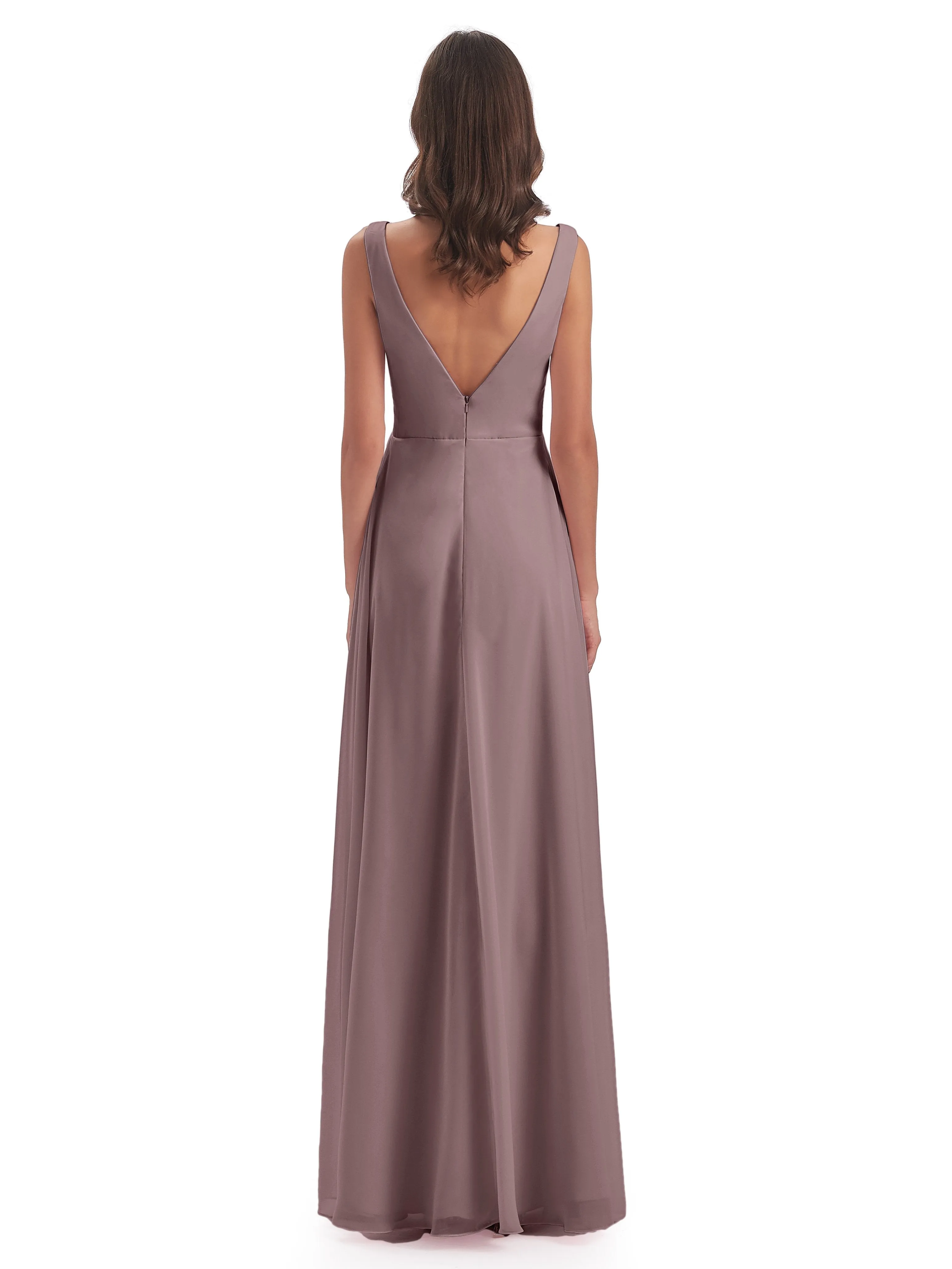 Bella Chiffon Column V-neck Long Bridesmaid Dresses