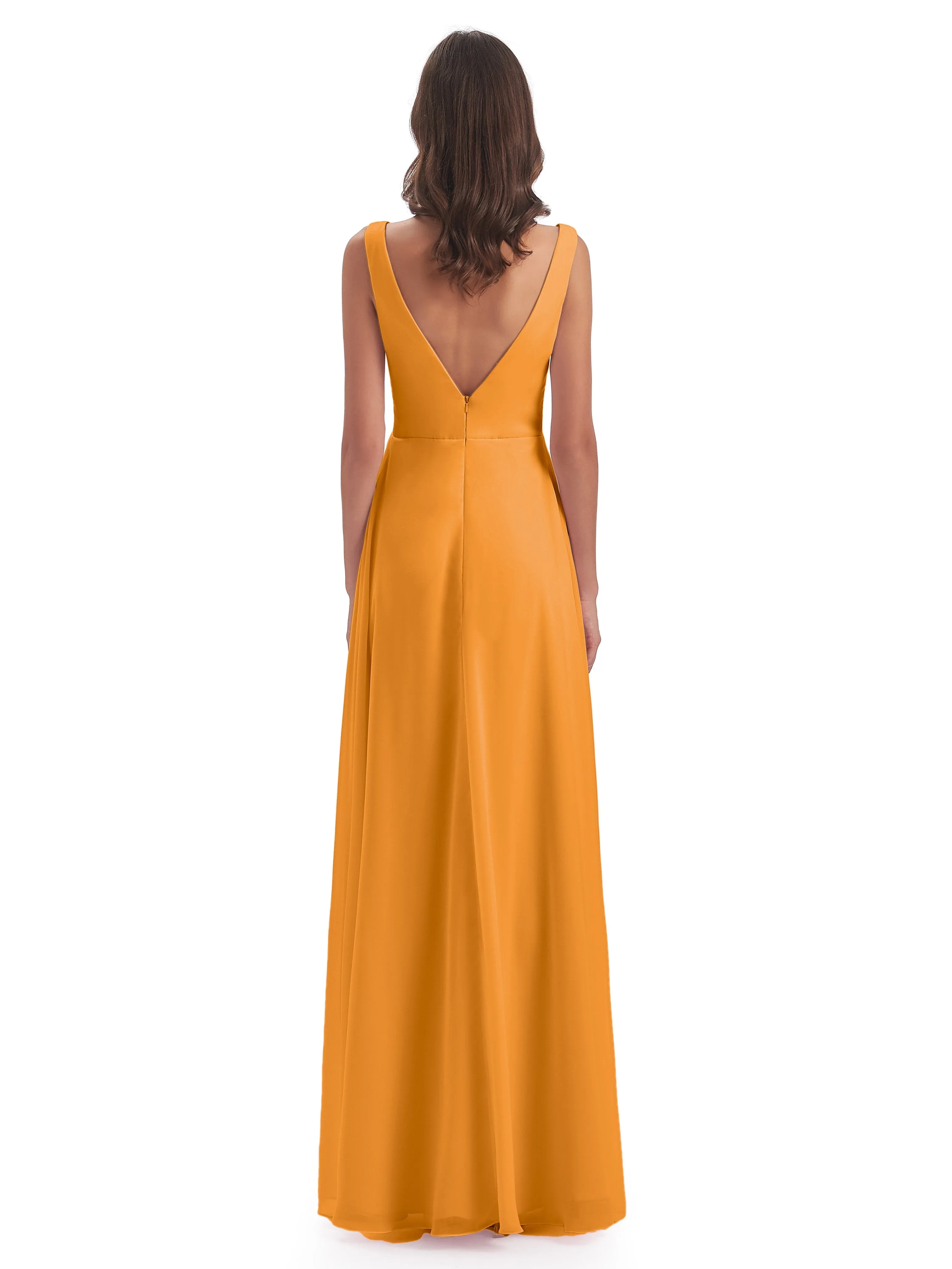 Bella Chiffon Column V-neck Long Bridesmaid Dresses