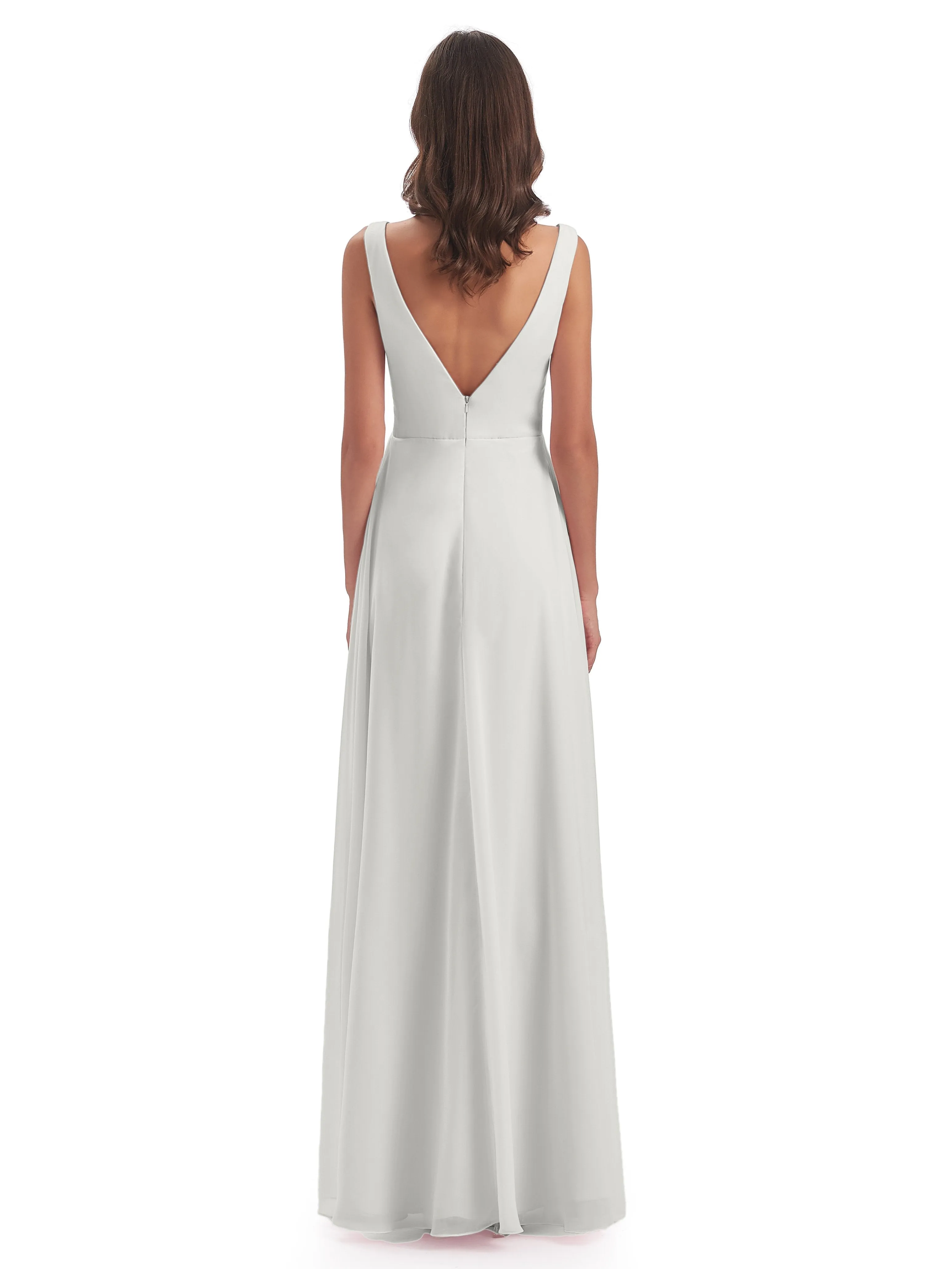 Bella Chiffon Column V-neck Long Bridesmaid Dresses