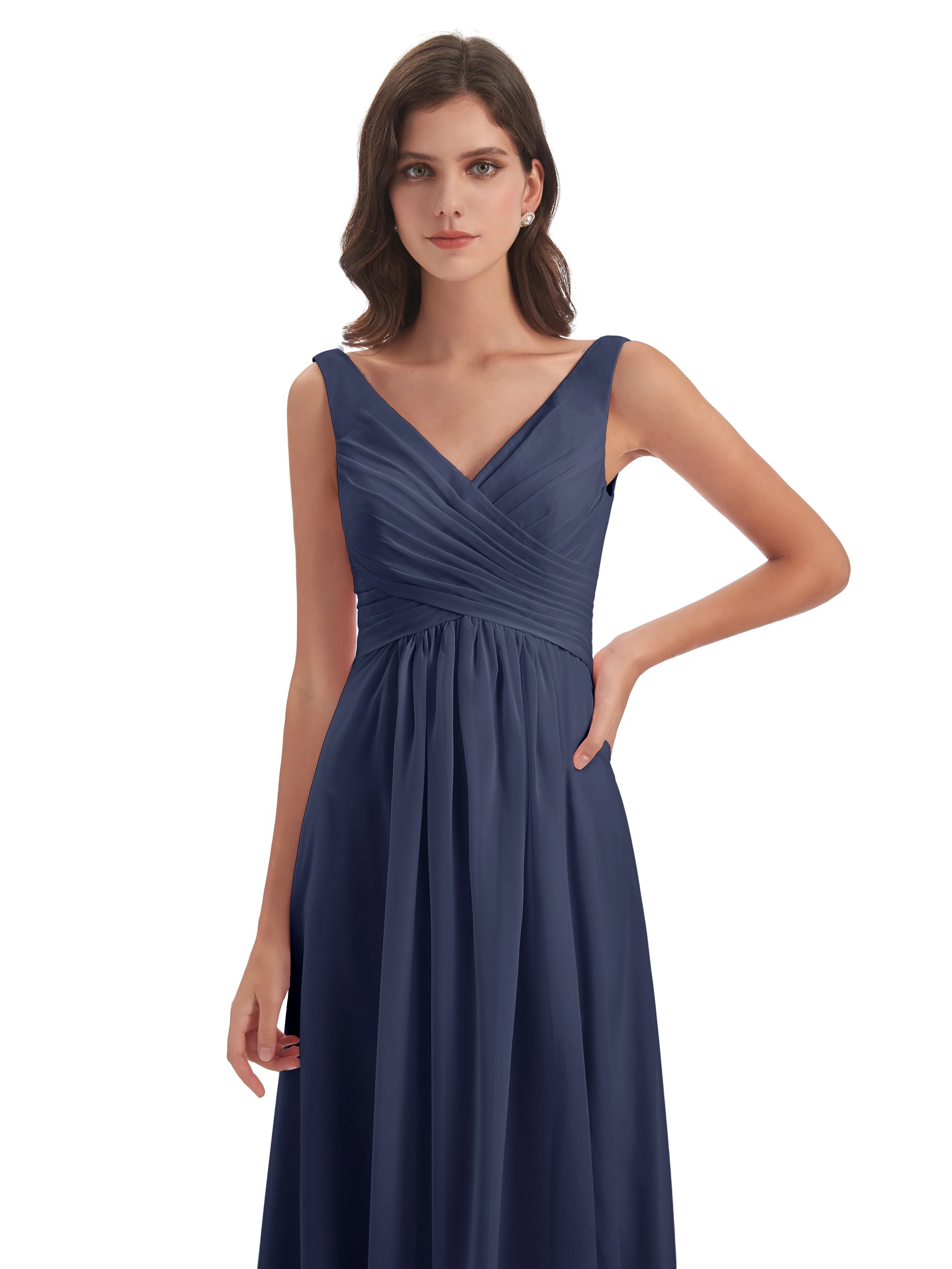 Bella Chiffon Column V-neck Long Bridesmaid Dresses
