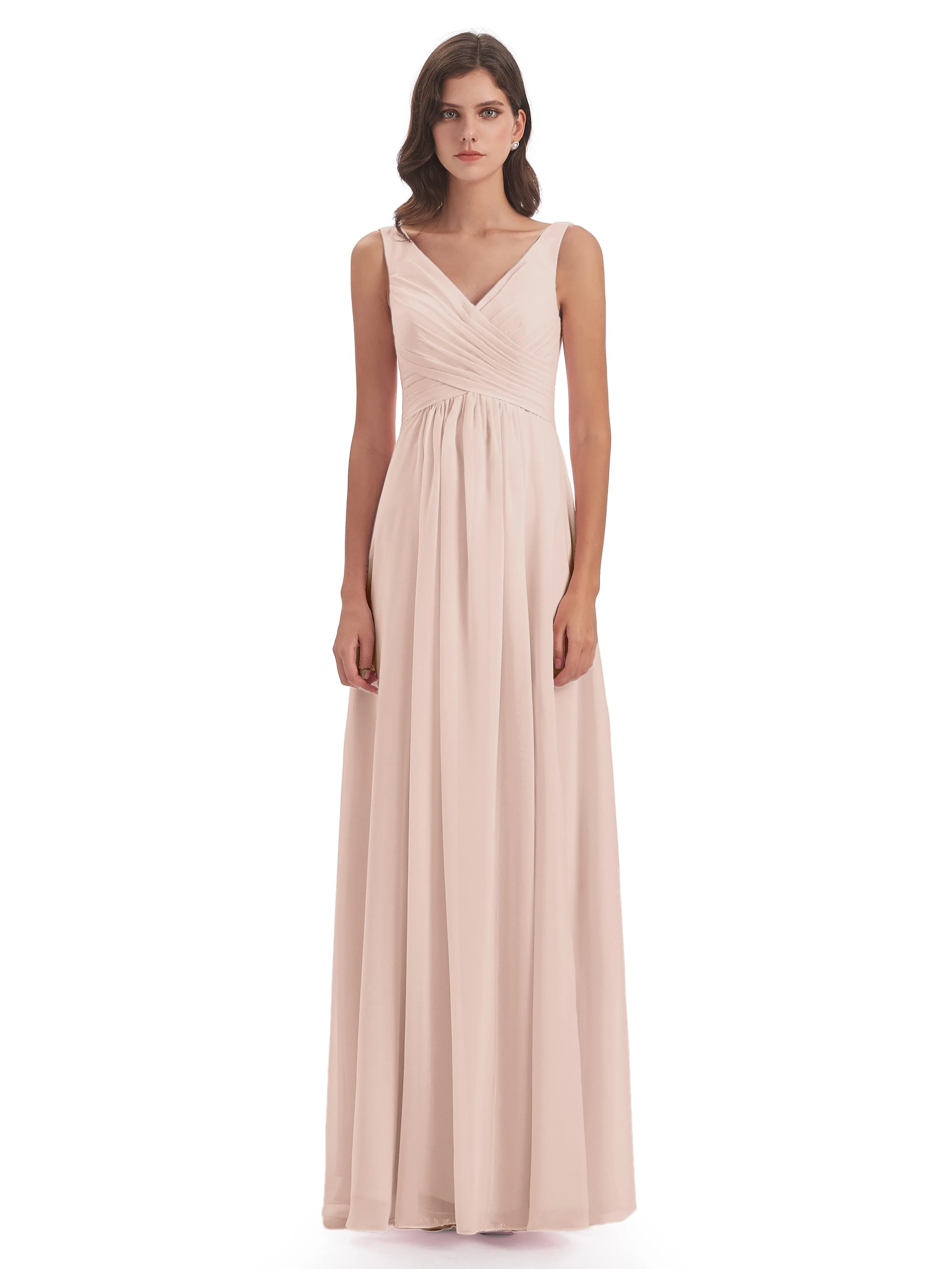 Bella Chiffon Column V-neck Long Bridesmaid Dresses
