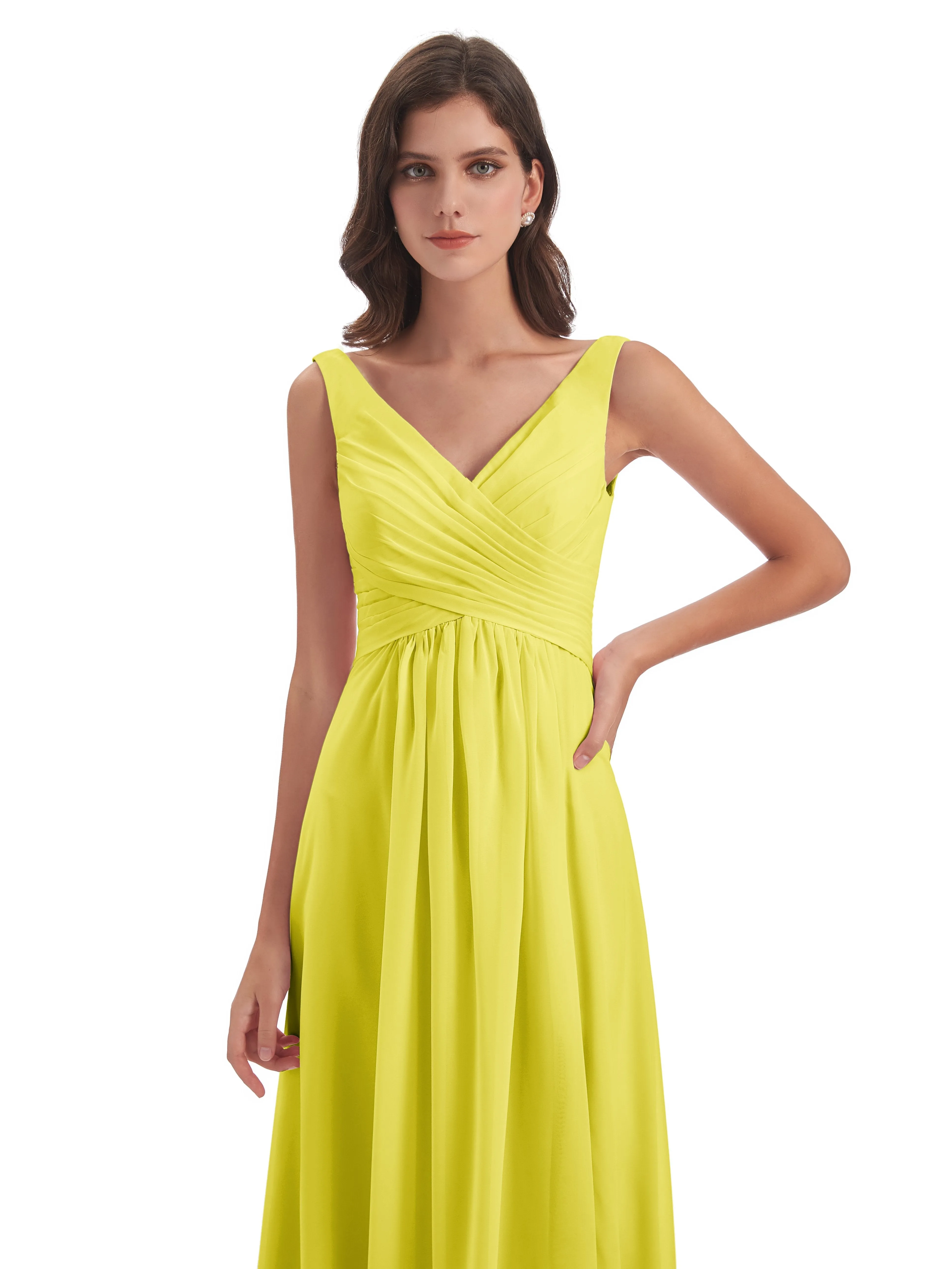 Bella Chiffon Column V-neck Long Bridesmaid Dresses