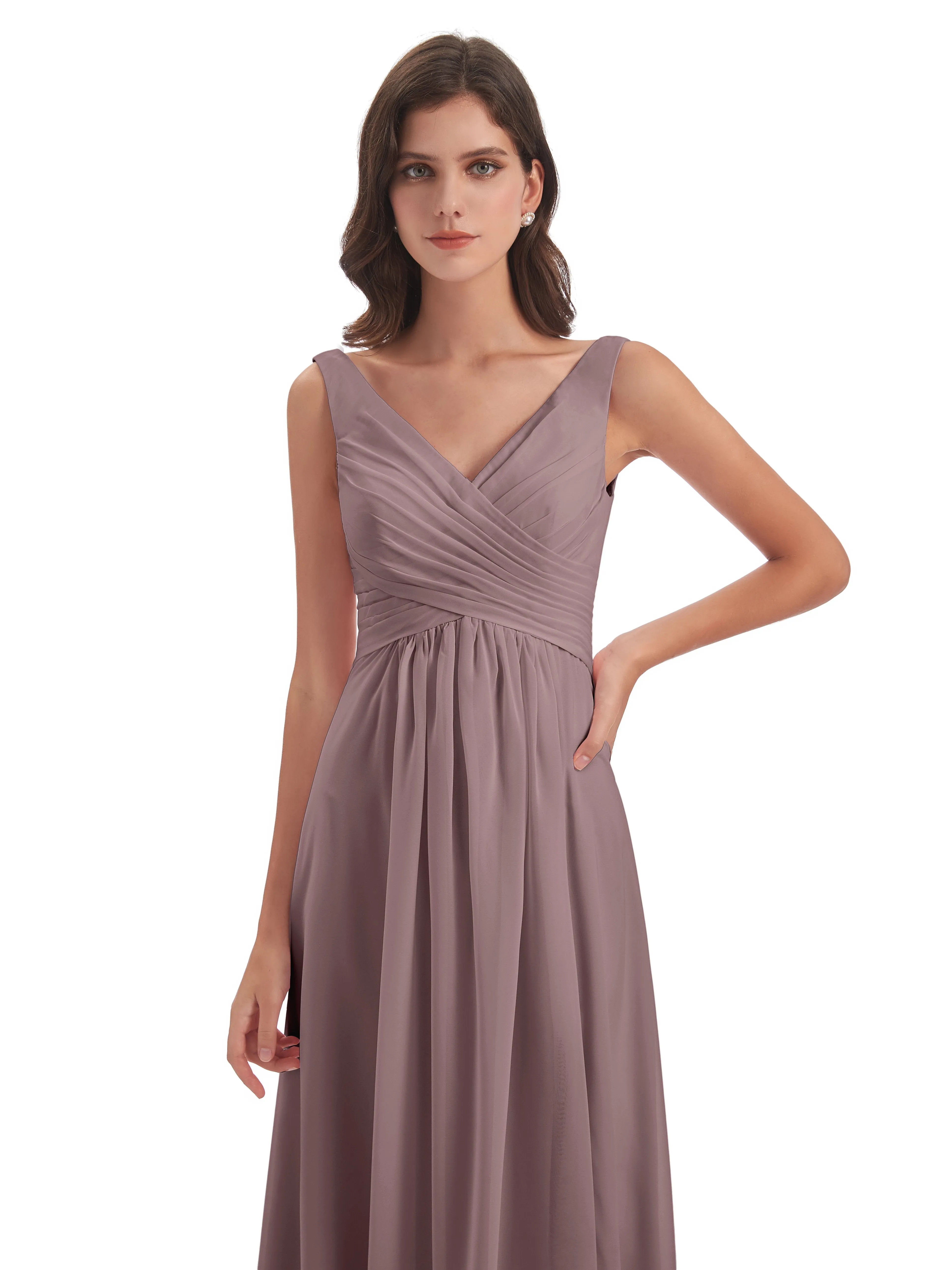 Bella Chiffon Column V-neck Long Bridesmaid Dresses