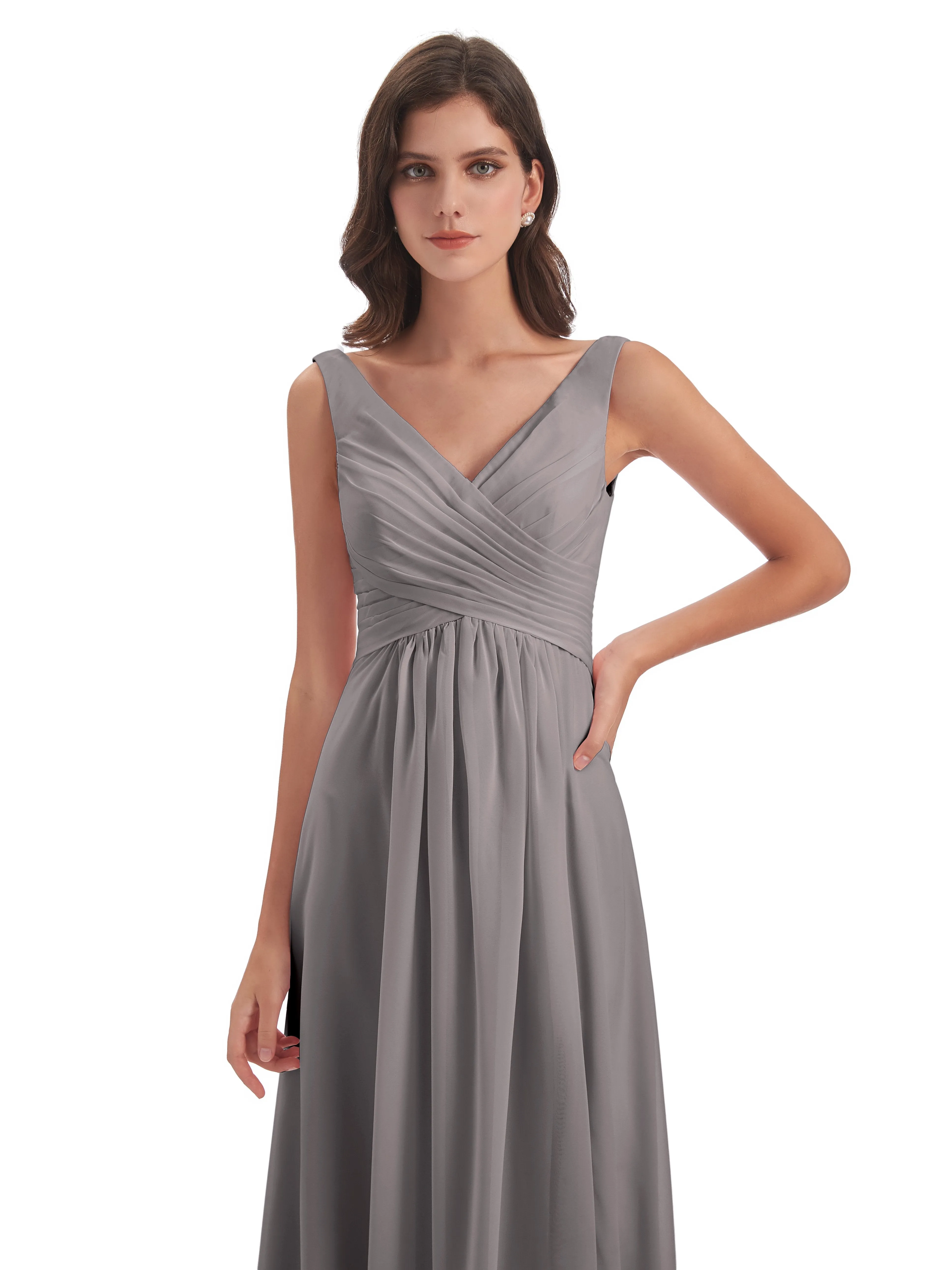 Bella Chiffon Column V-neck Long Bridesmaid Dresses