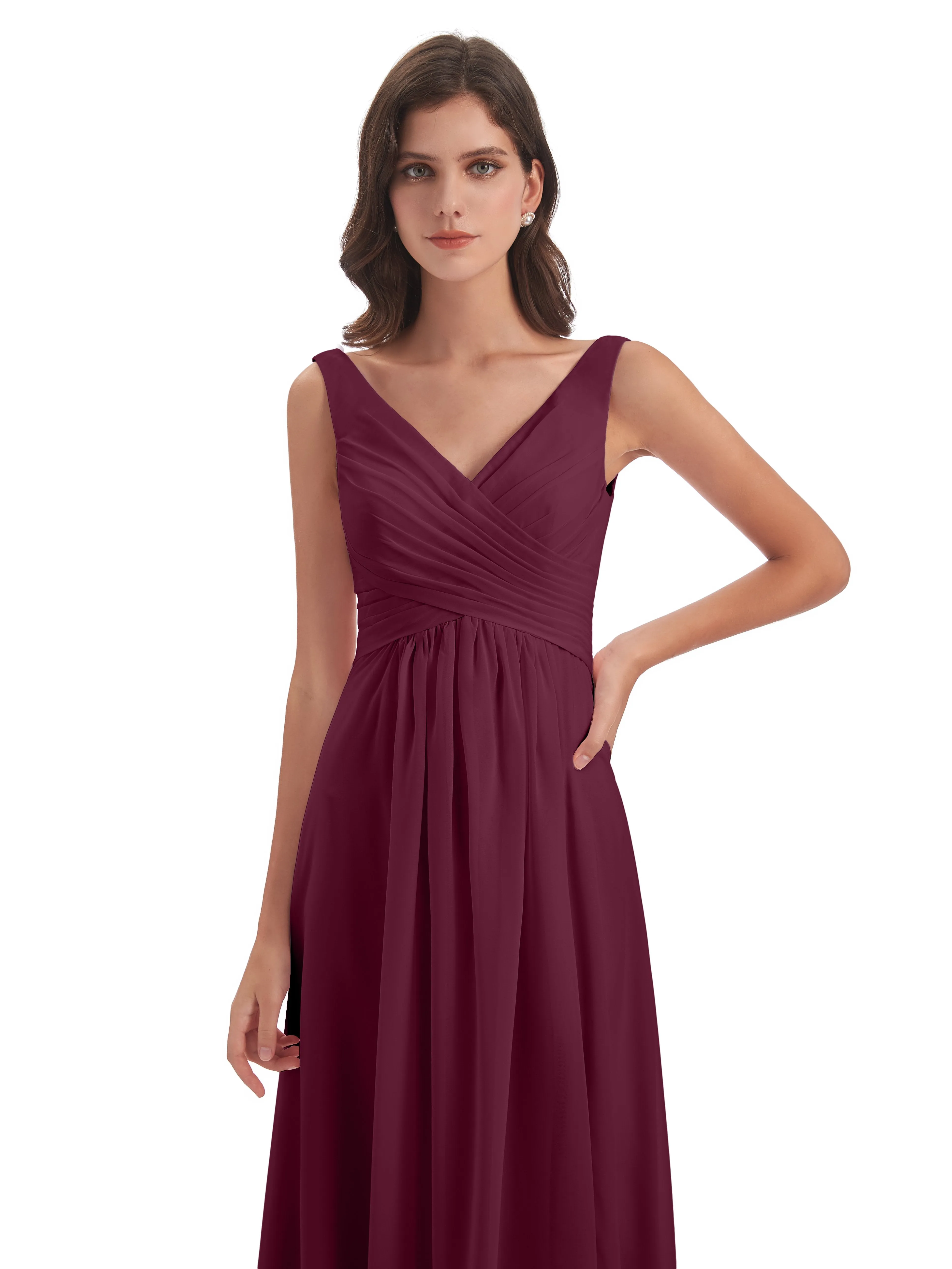 Bella Chiffon Column V-neck Long Bridesmaid Dresses