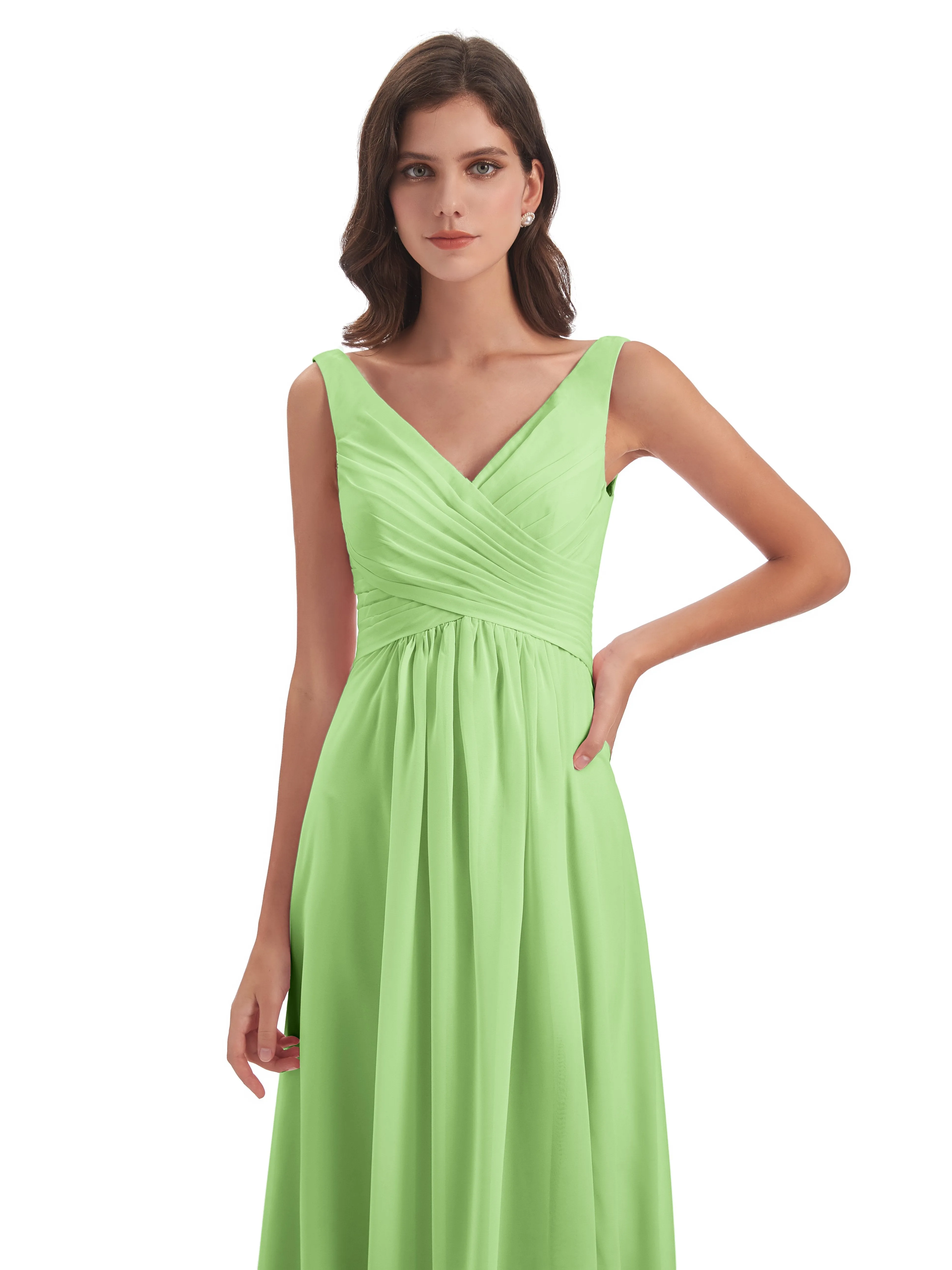 Bella Chiffon Column V-neck Long Bridesmaid Dresses