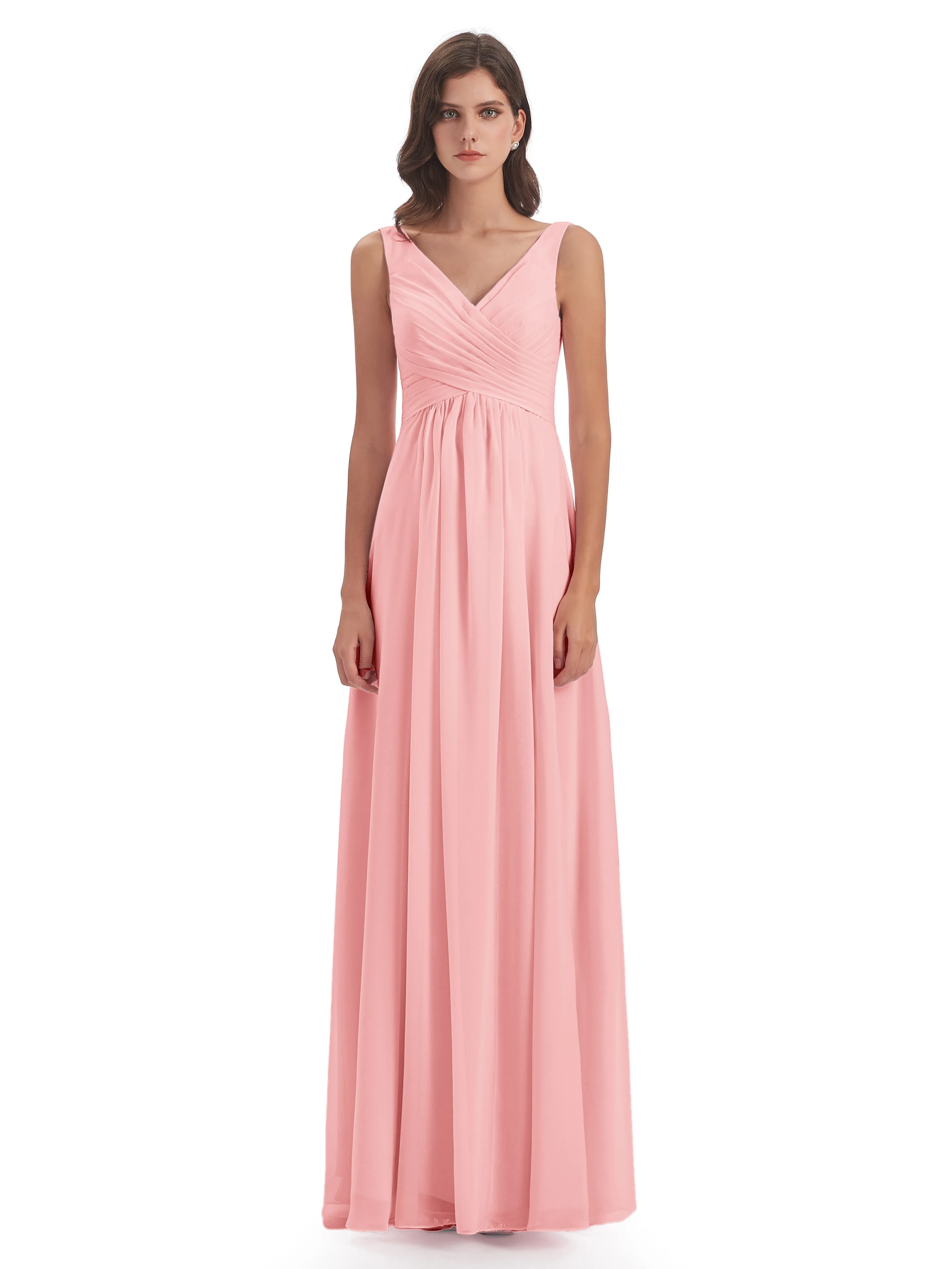 Bella Chiffon Column V-neck Long Bridesmaid Dresses