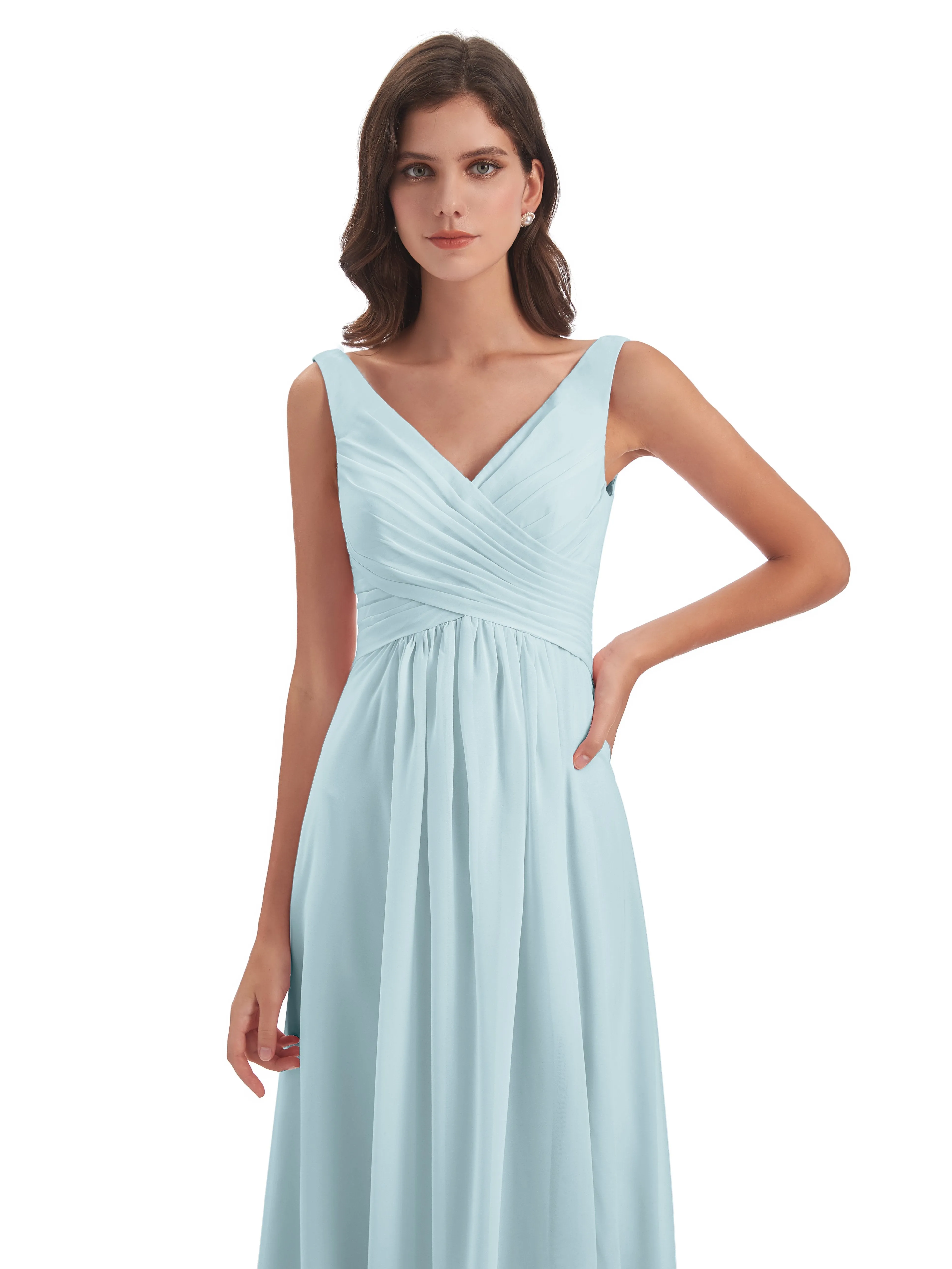Bella Chiffon Column V-neck Long Bridesmaid Dresses
