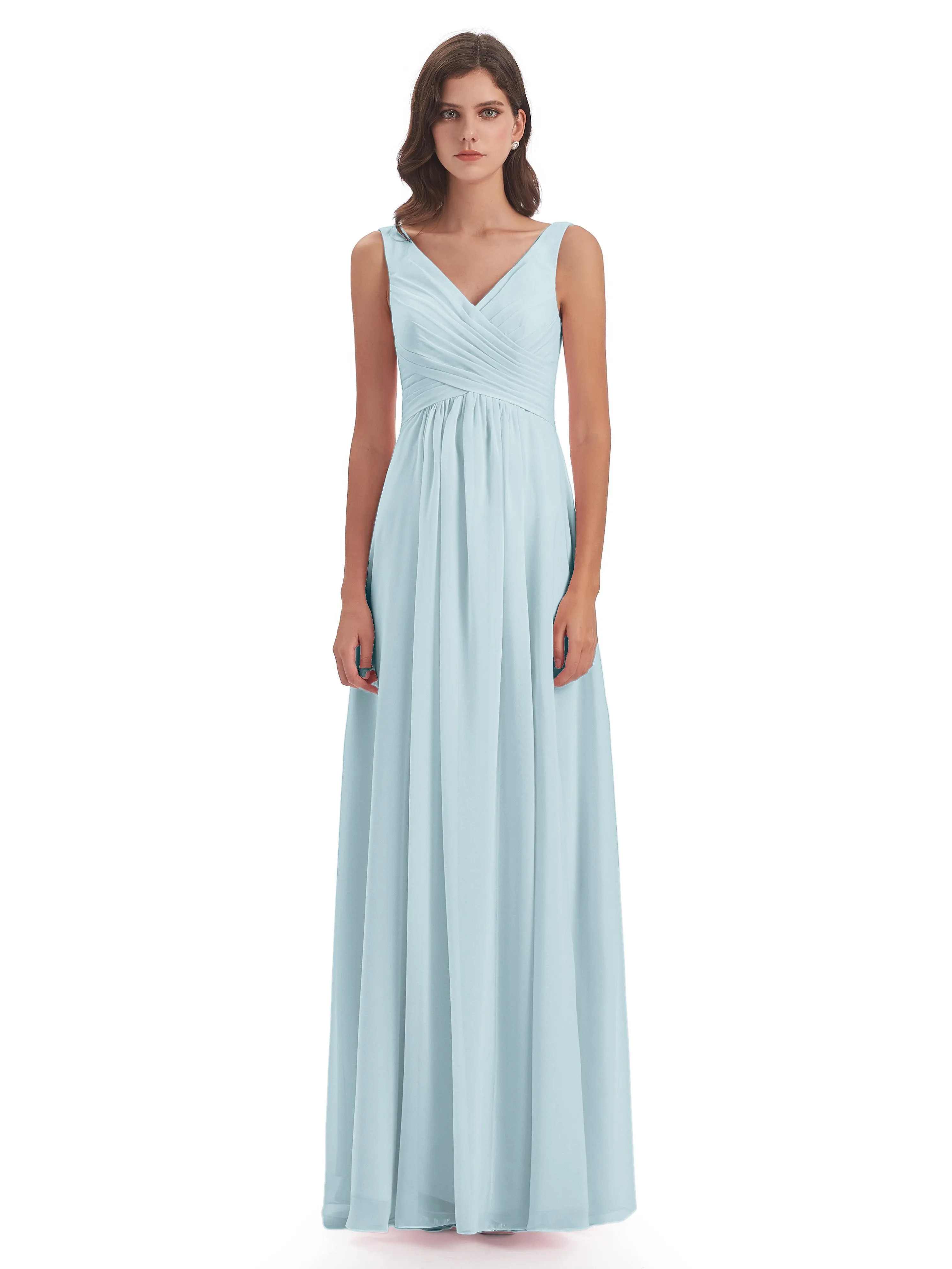 Bella Chiffon Column V-neck Long Bridesmaid Dresses