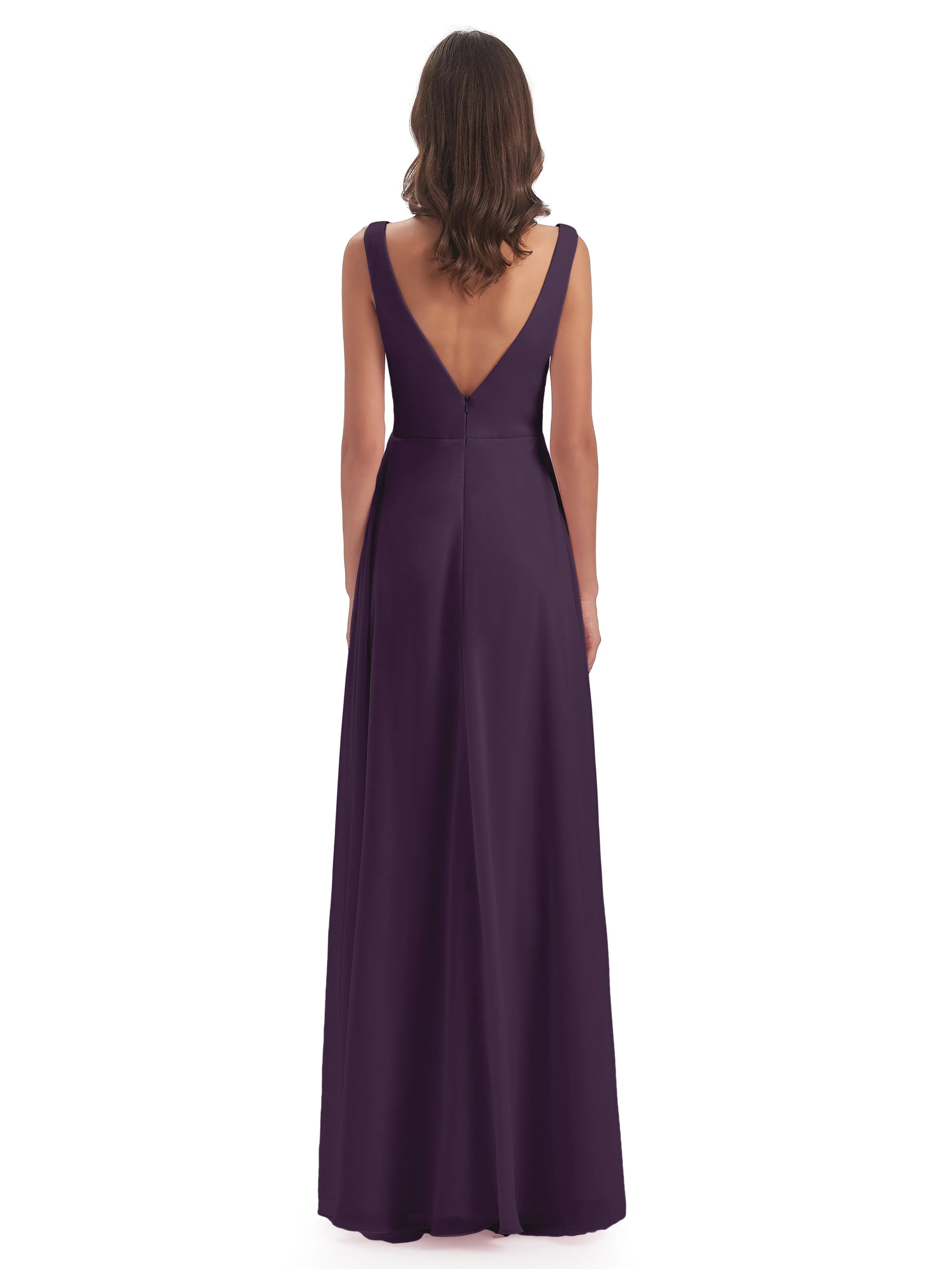 Bella Chiffon Column V-neck Long Bridesmaid Dresses