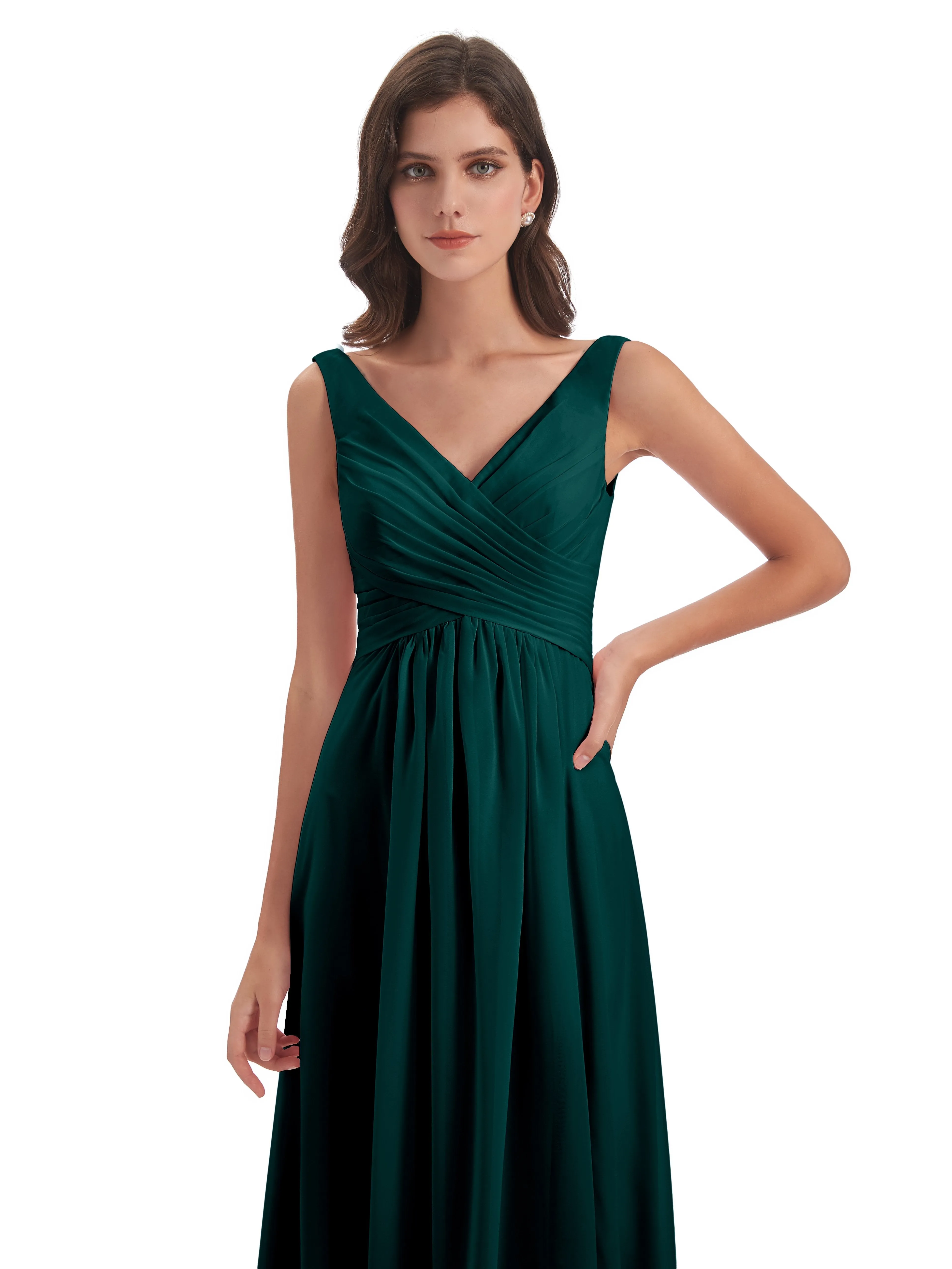 Bella Chiffon Column V-neck Long Bridesmaid Dresses