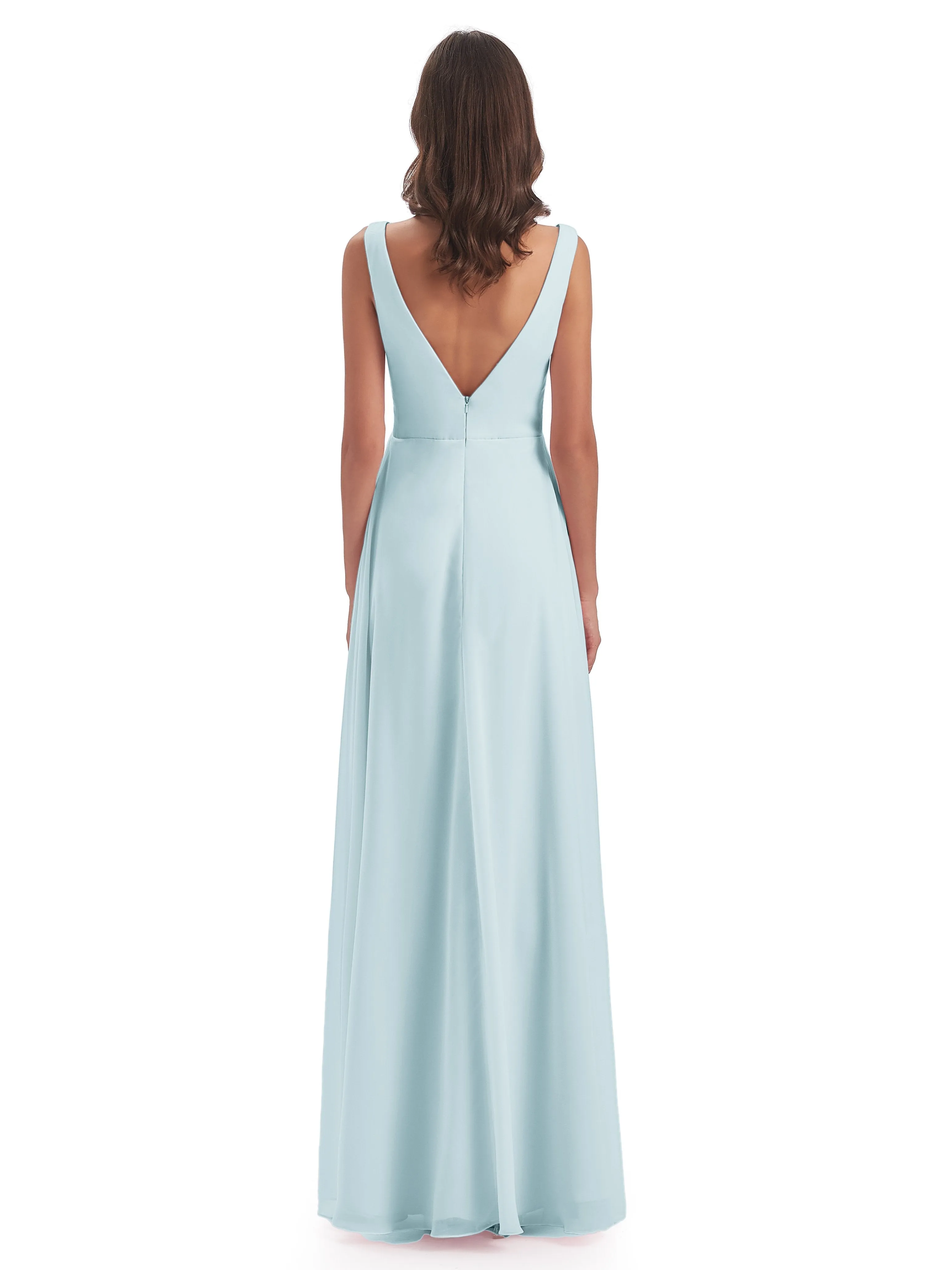 Bella Chiffon Column V-neck Long Bridesmaid Dresses