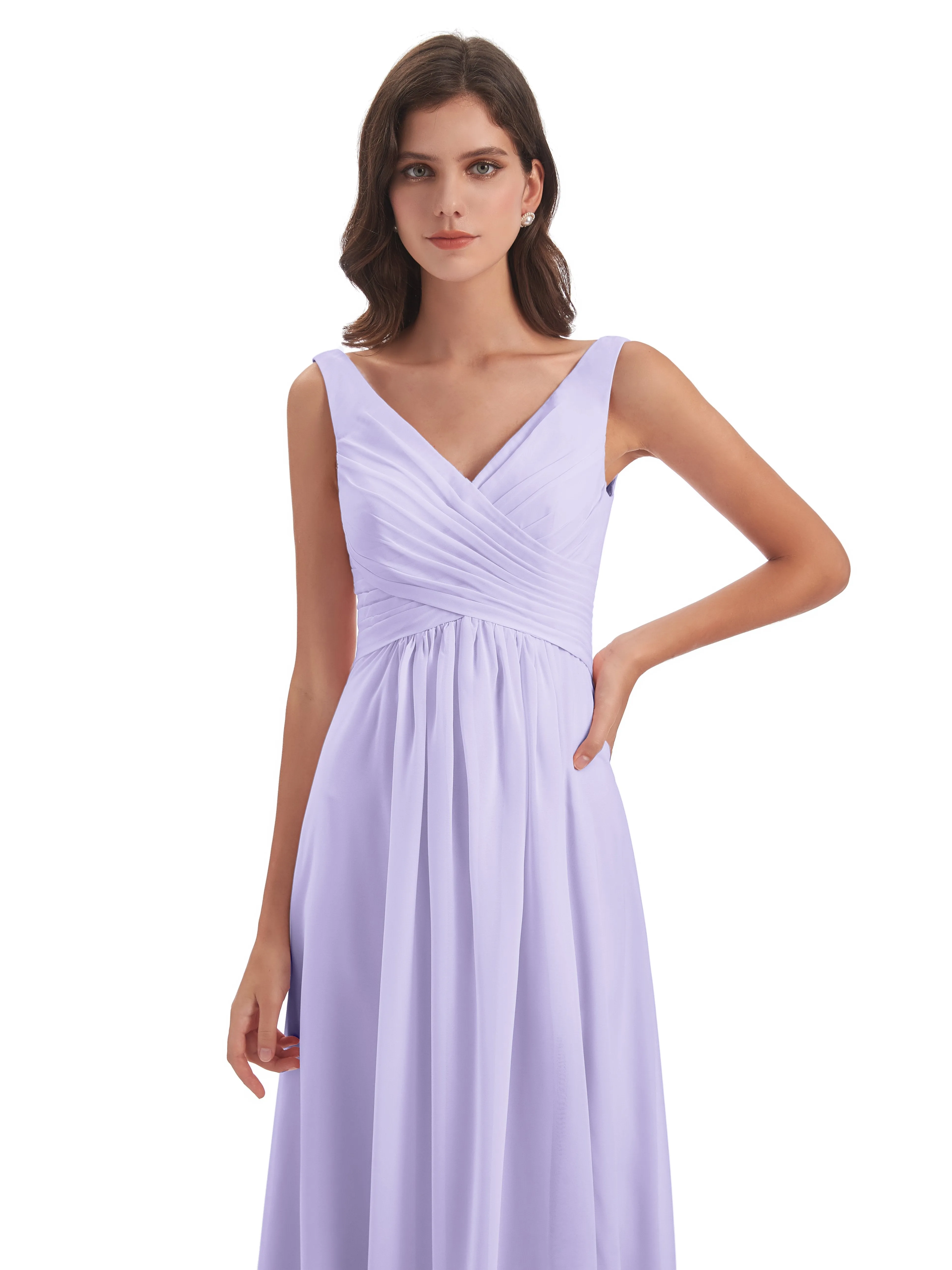 Bella Chiffon Column V-neck Long Bridesmaid Dresses