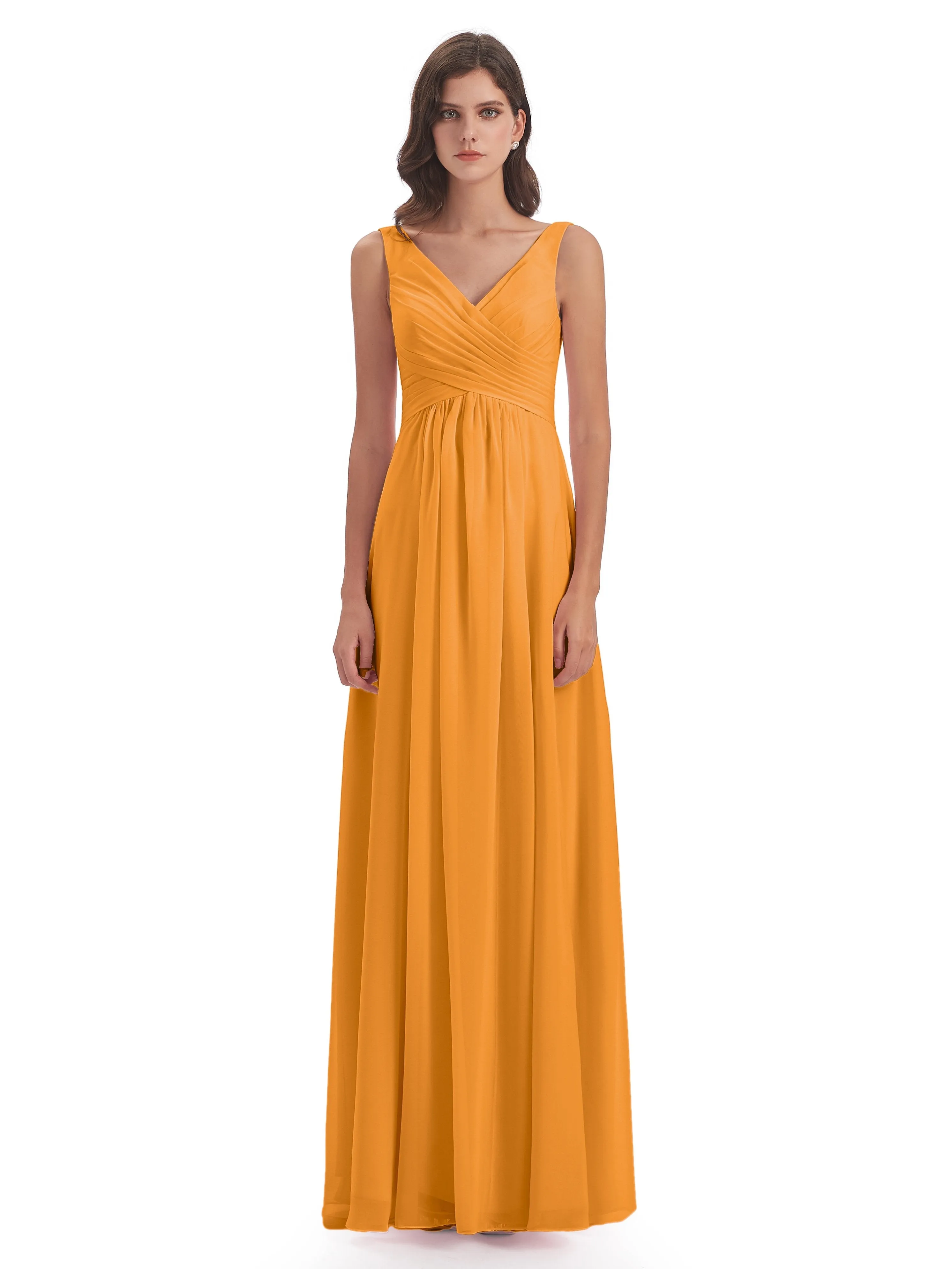 Bella Chiffon Column V-neck Long Bridesmaid Dresses