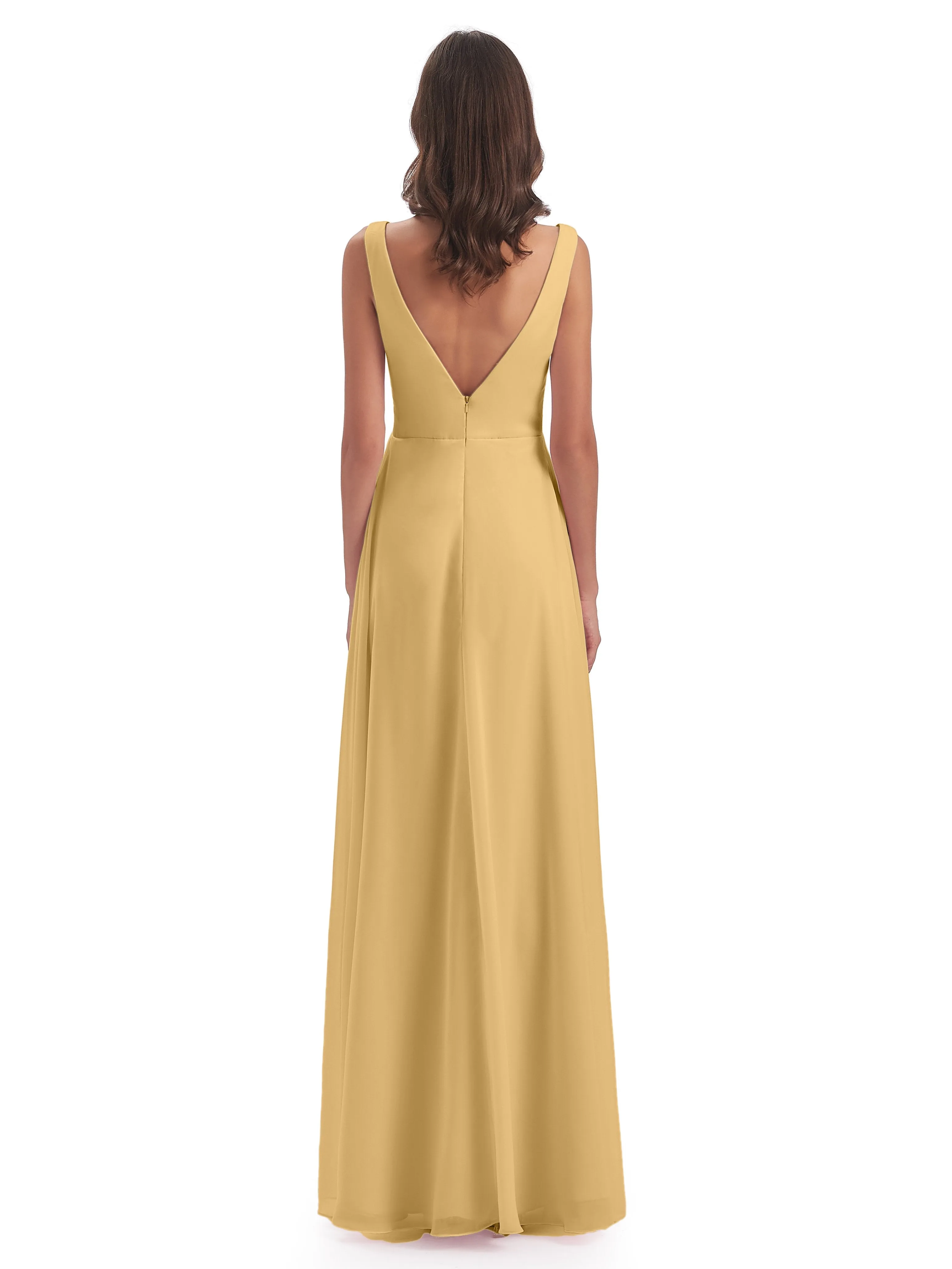Bella Chiffon Column V-neck Long Bridesmaid Dresses