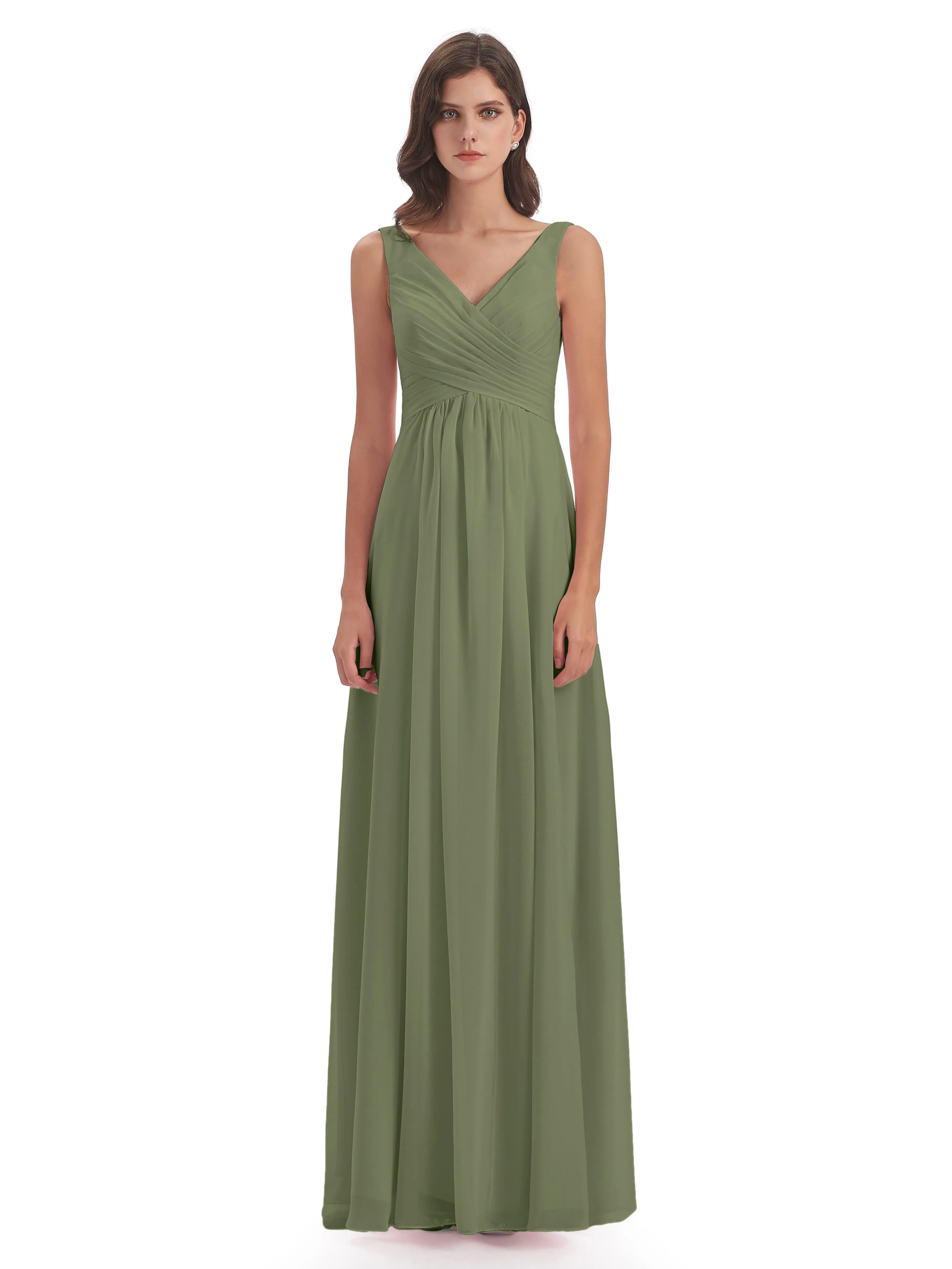 Bella Chiffon Column V-neck Long Bridesmaid Dresses