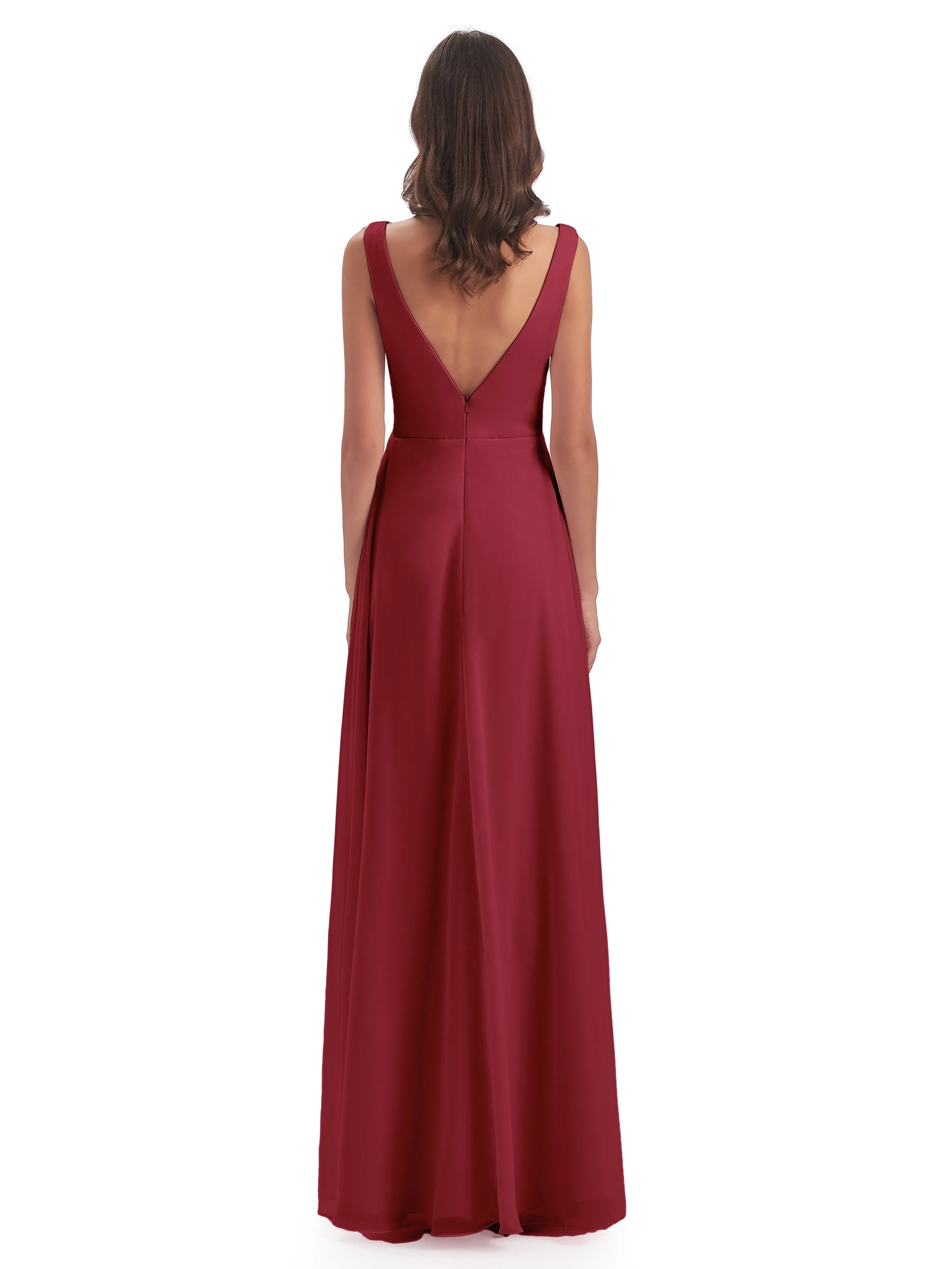 Bella Chiffon Column V-neck Long Bridesmaid Dresses