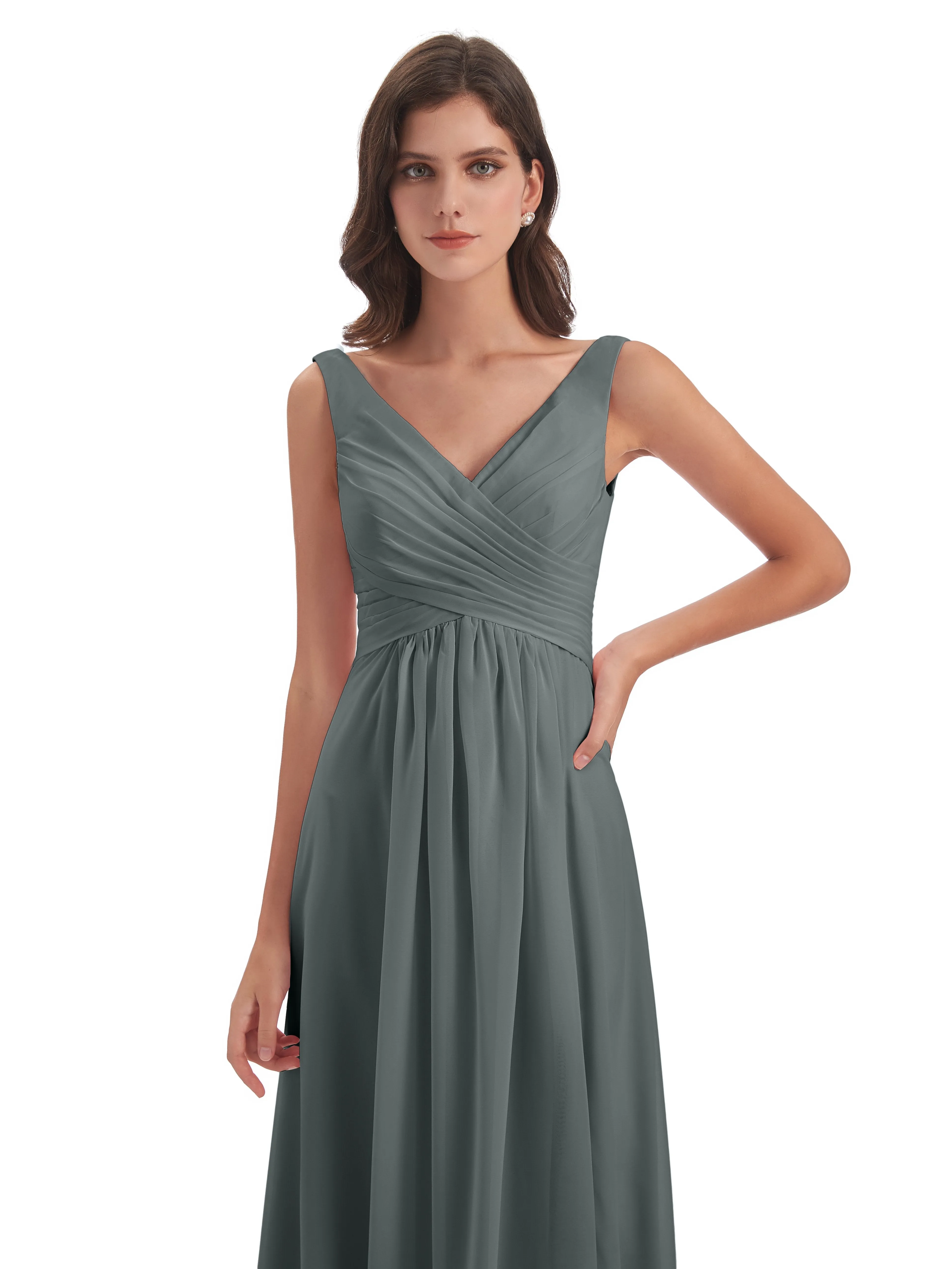 Bella Chiffon Column V-neck Long Bridesmaid Dresses