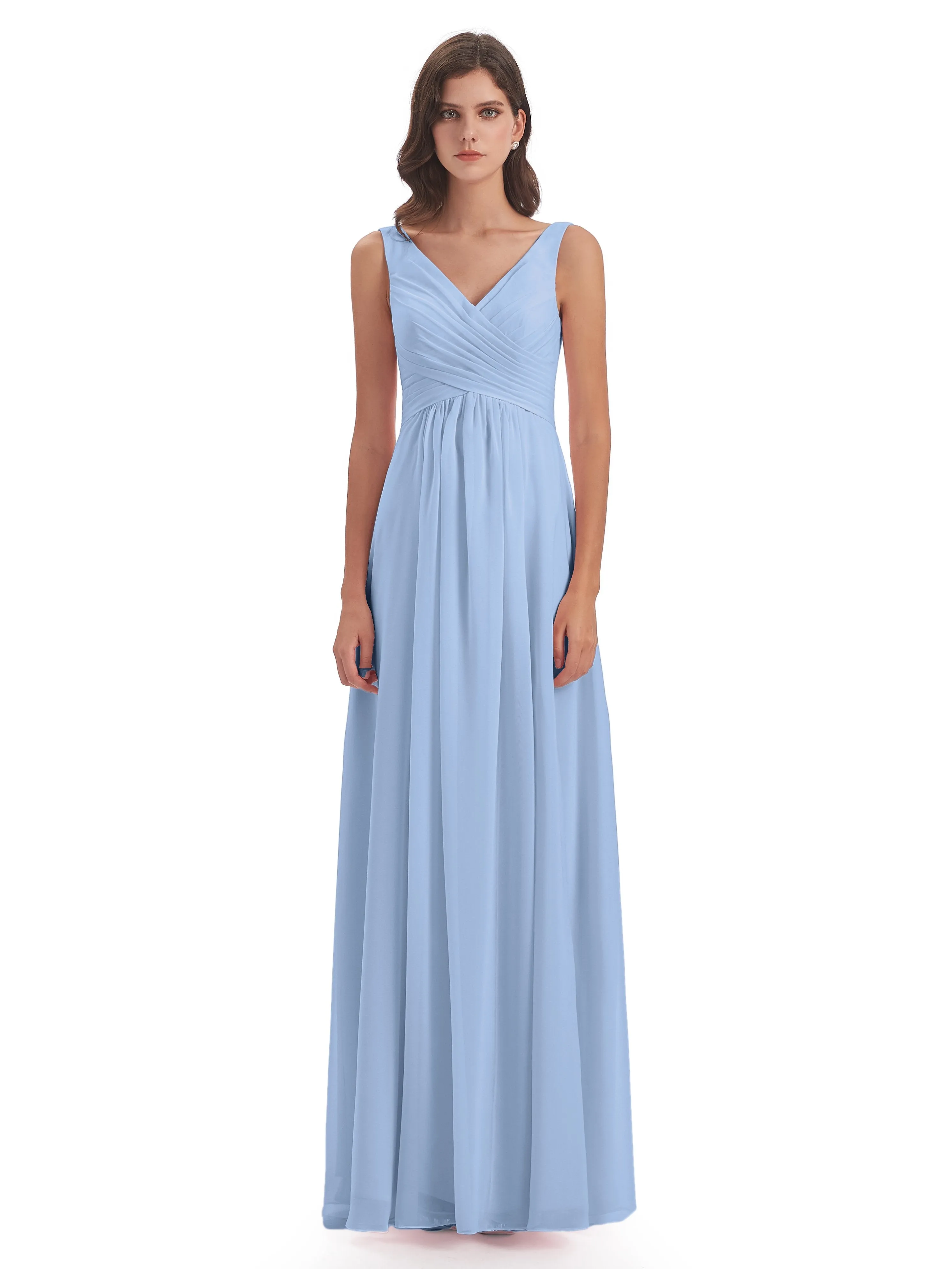 Bella Chiffon Column V-neck Long Bridesmaid Dresses