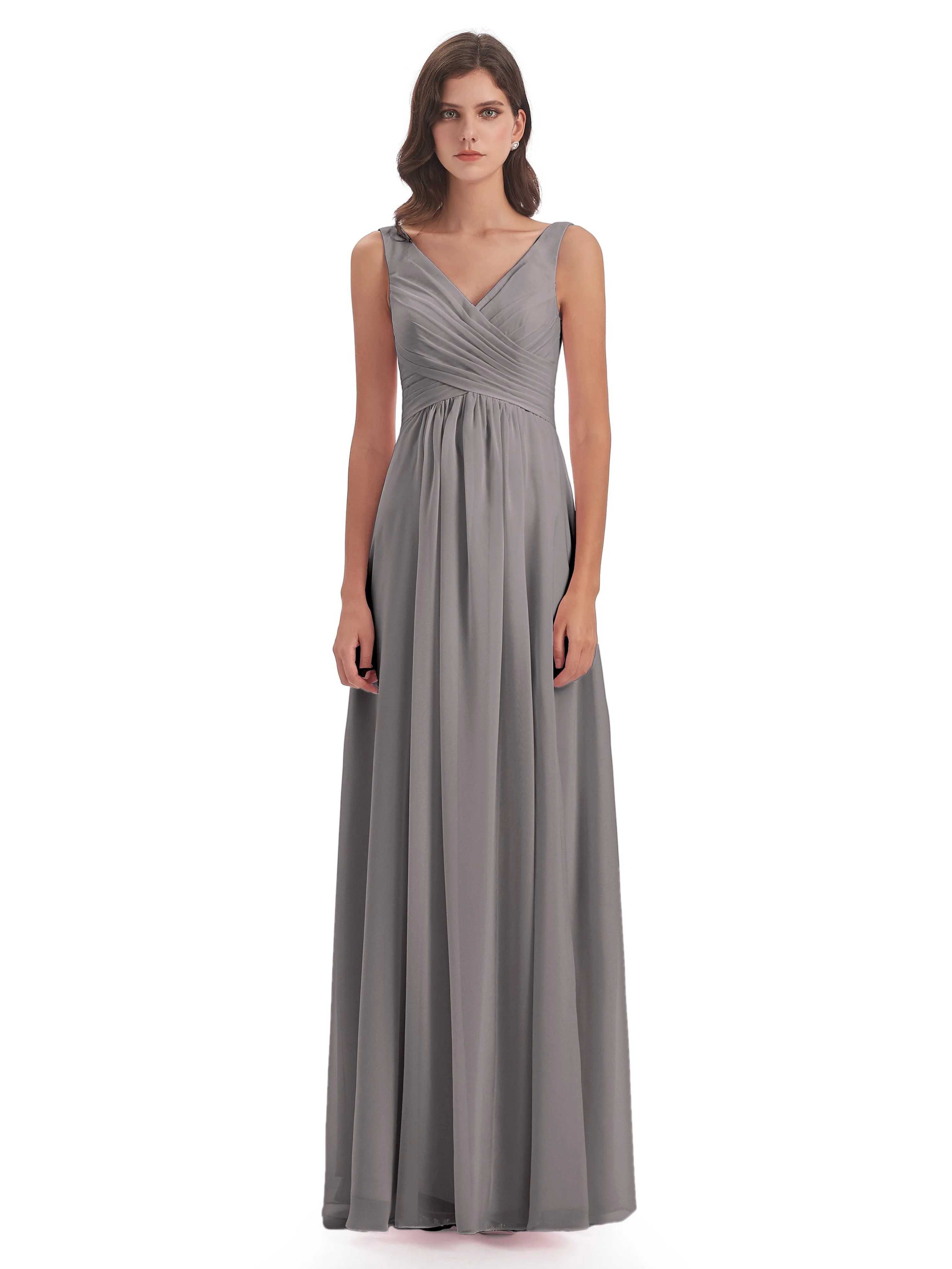 Bella Chiffon Column V-neck Long Bridesmaid Dresses