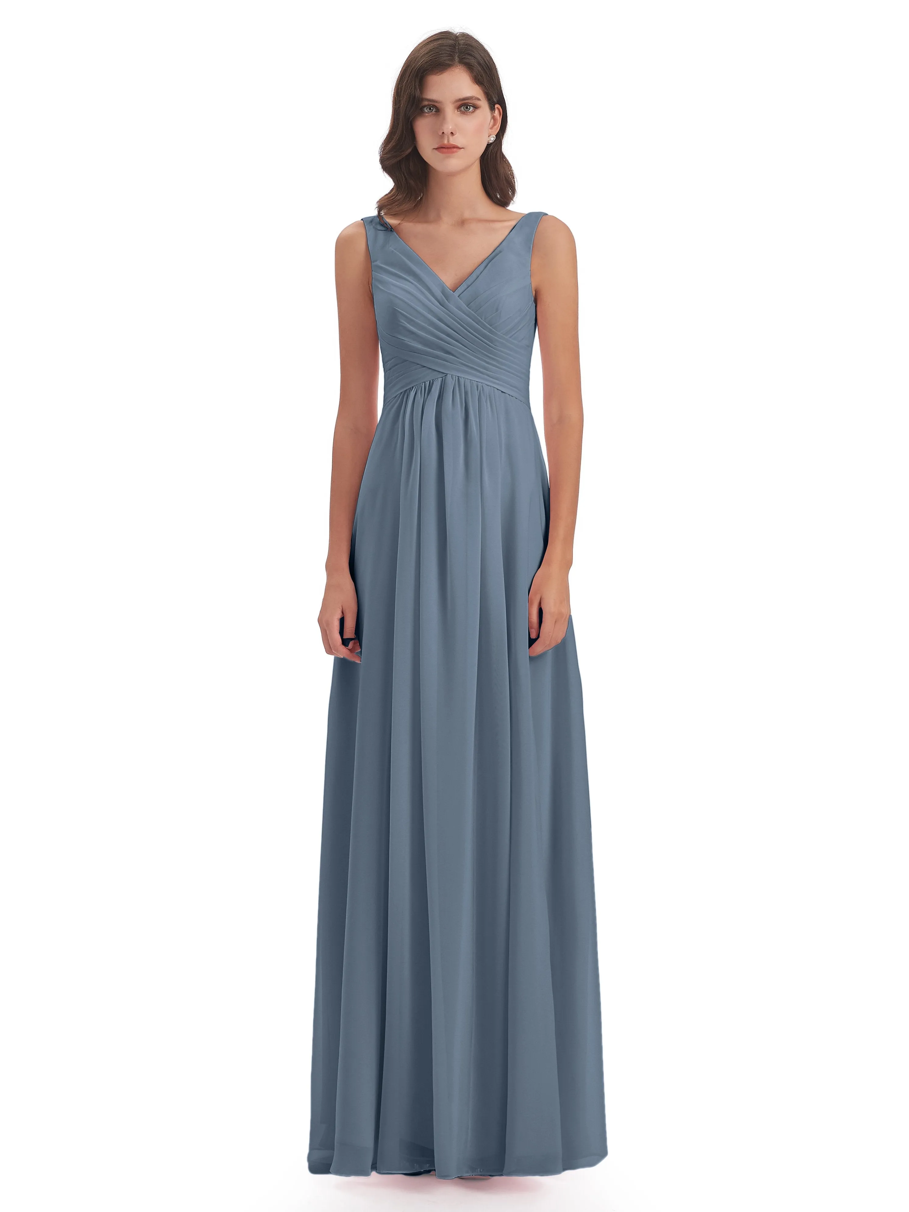 Bella Chiffon Column V-neck Long Bridesmaid Dresses