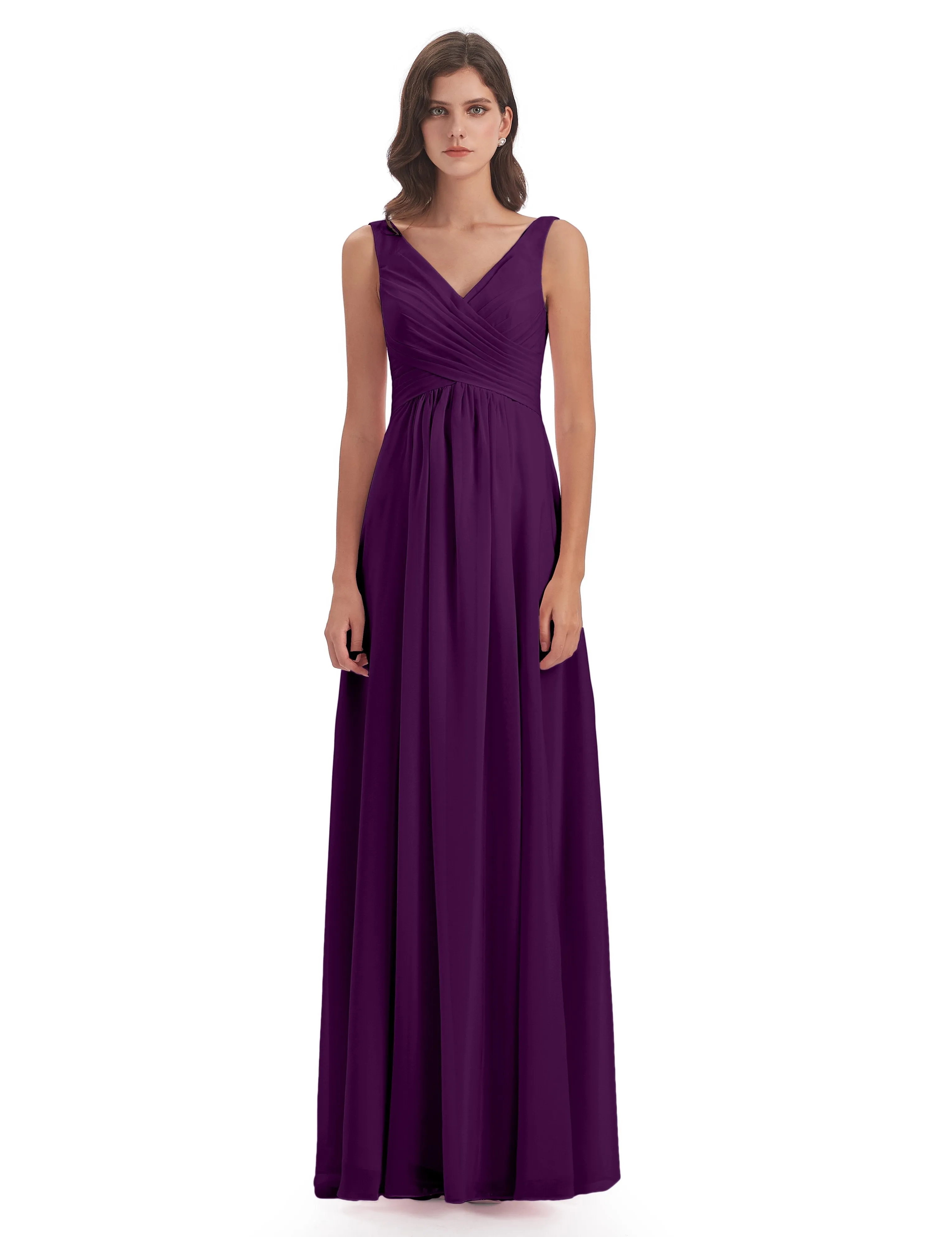 Bella Chiffon Column V-neck Long Bridesmaid Dresses