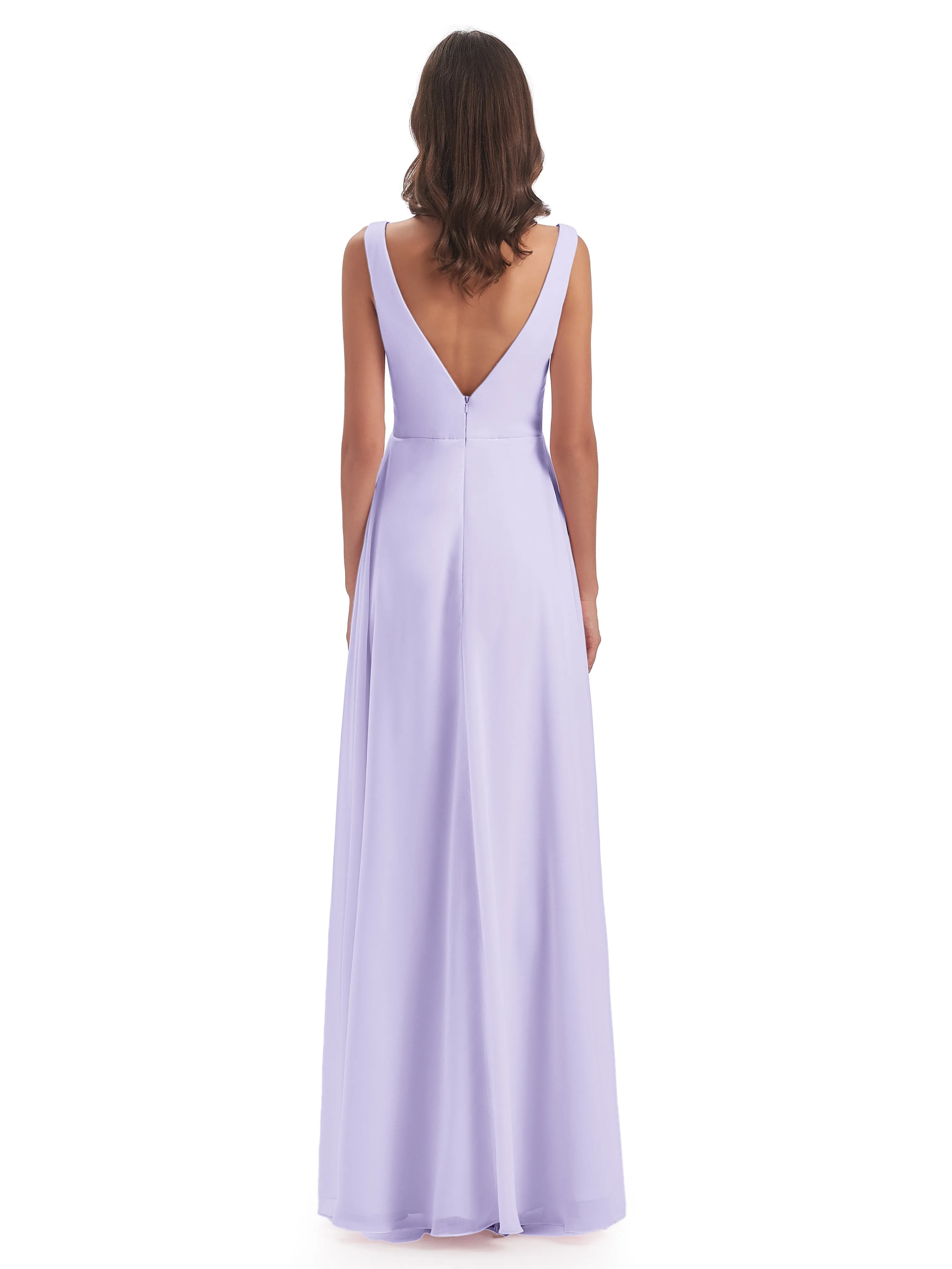 Bella Chiffon Column V-neck Long Bridesmaid Dresses