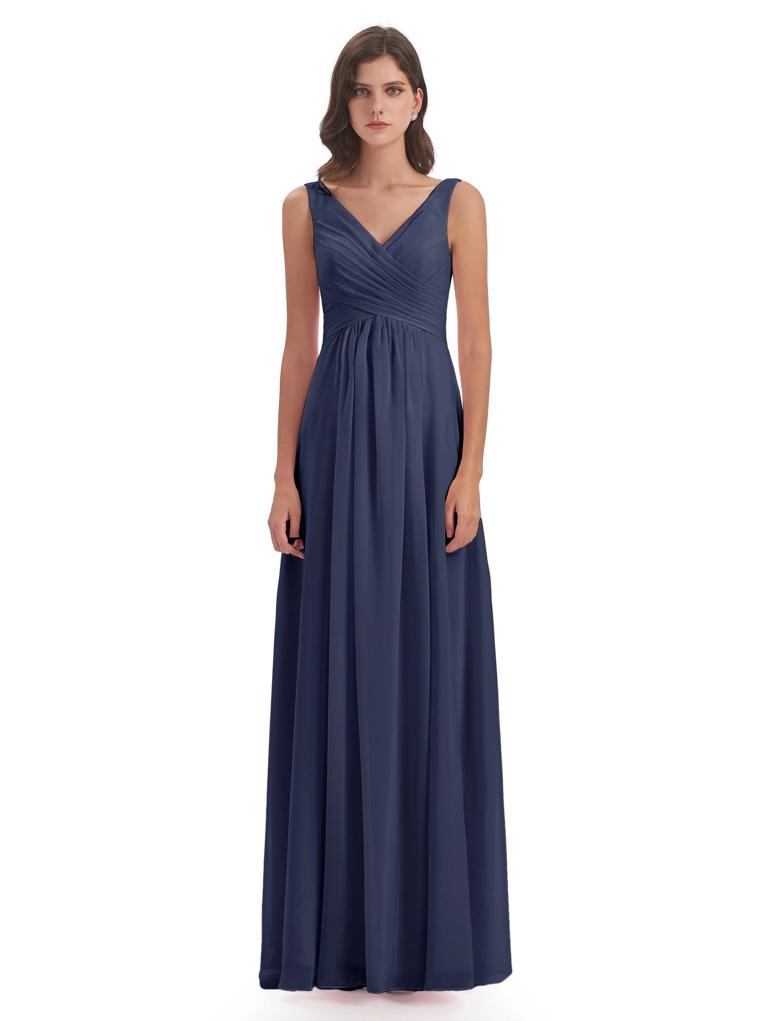 Bella Chiffon Column V-neck Long Bridesmaid Dresses