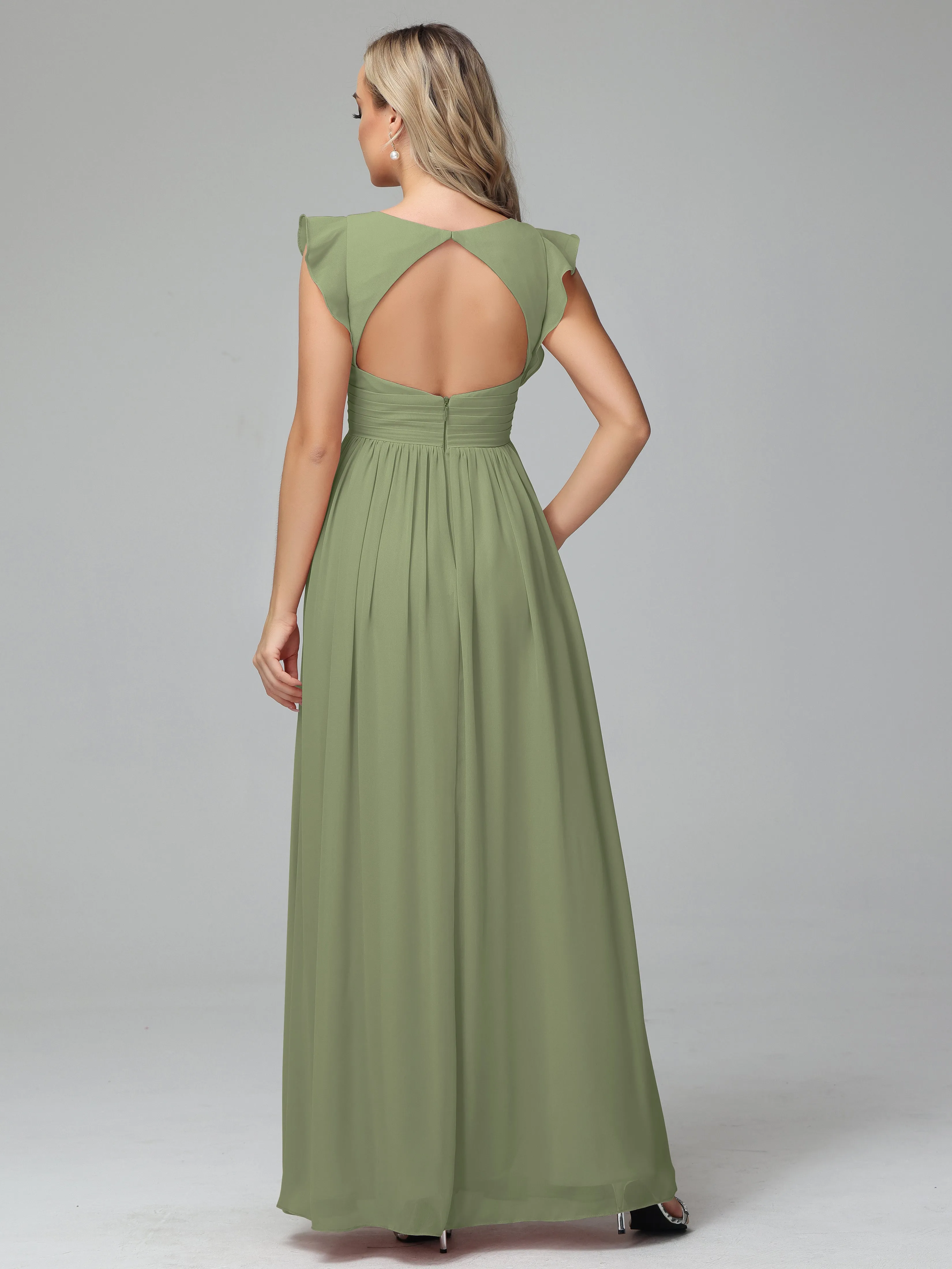 Bonnie V-Neck Chiffon Mother of the Bride Dress With Ruffle Sleeves