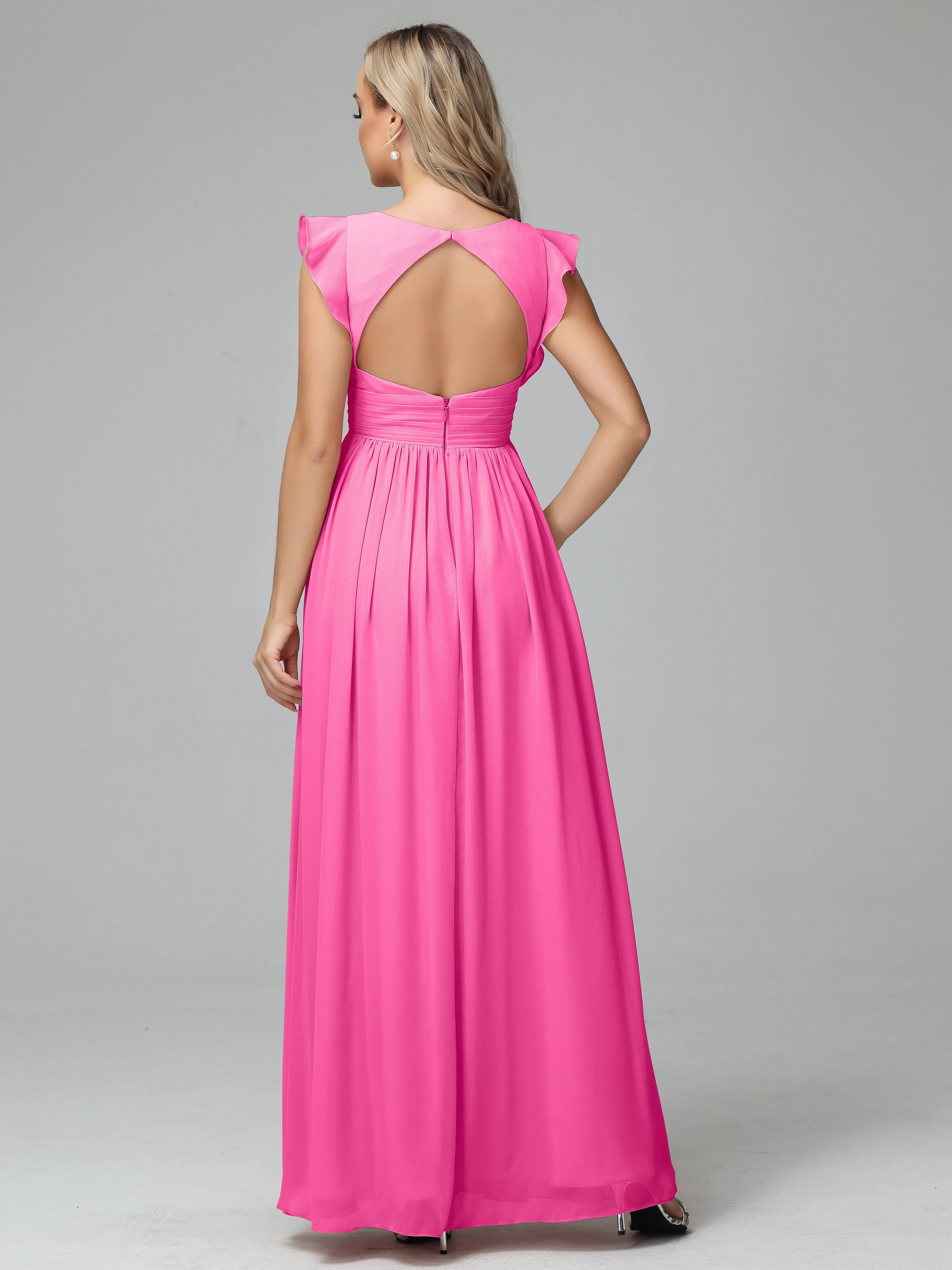 Bonnie V-Neck Chiffon Mother of the Bride Dress With Ruffle Sleeves