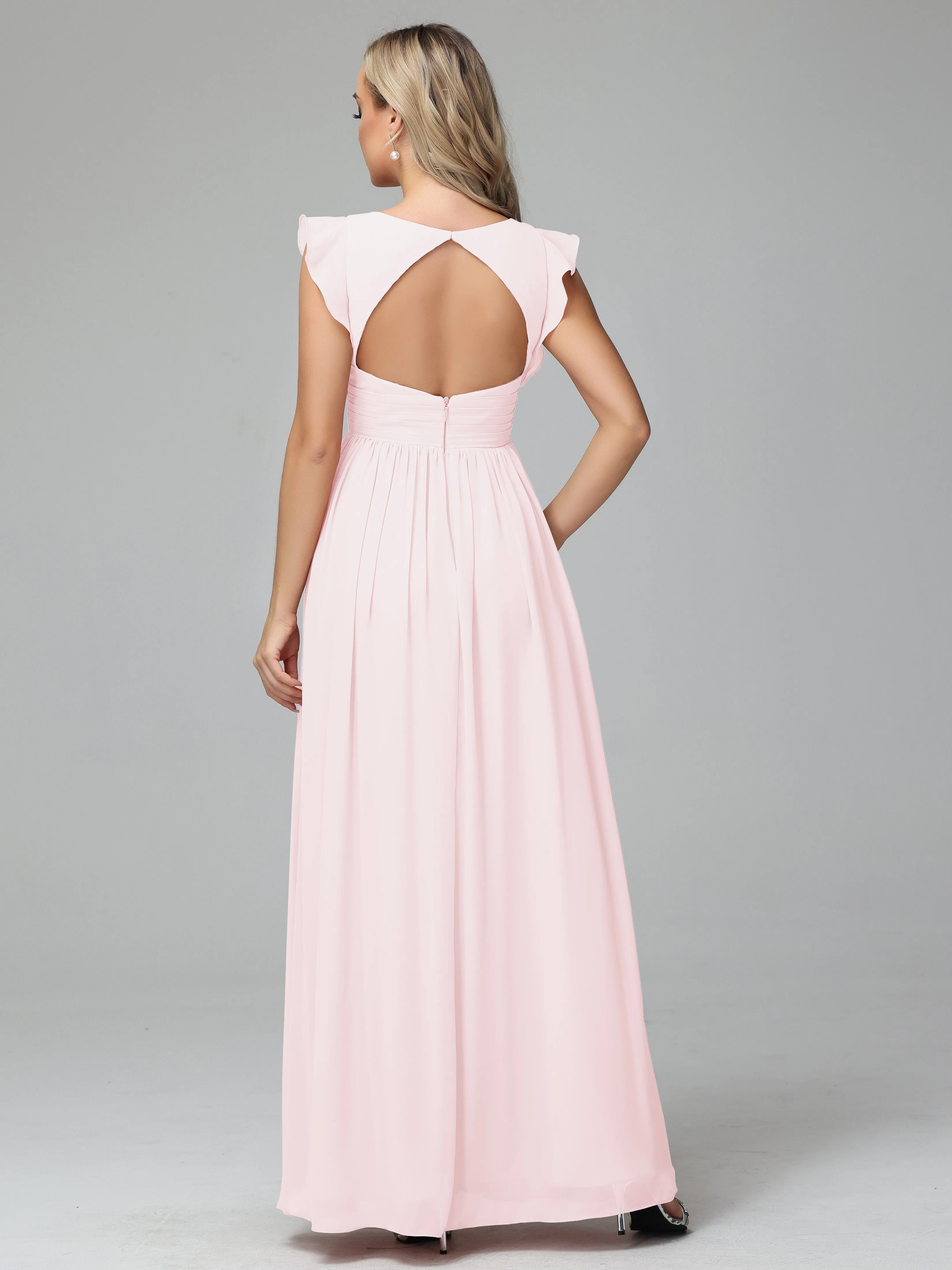 Bonnie V-Neck Chiffon Mother of the Bride Dress With Ruffle Sleeves