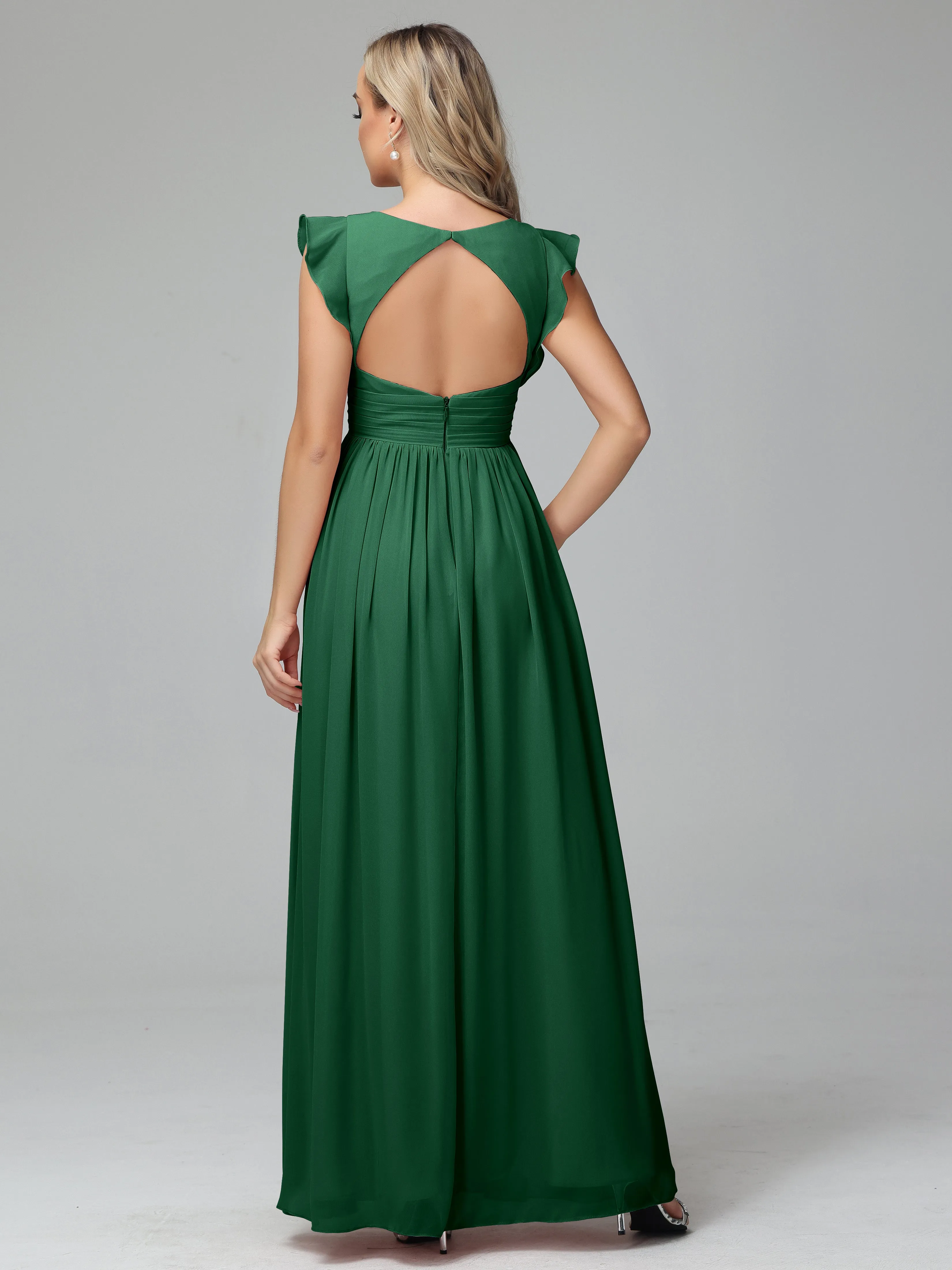 Bonnie V-Neck Chiffon Mother of the Bride Dress With Ruffle Sleeves