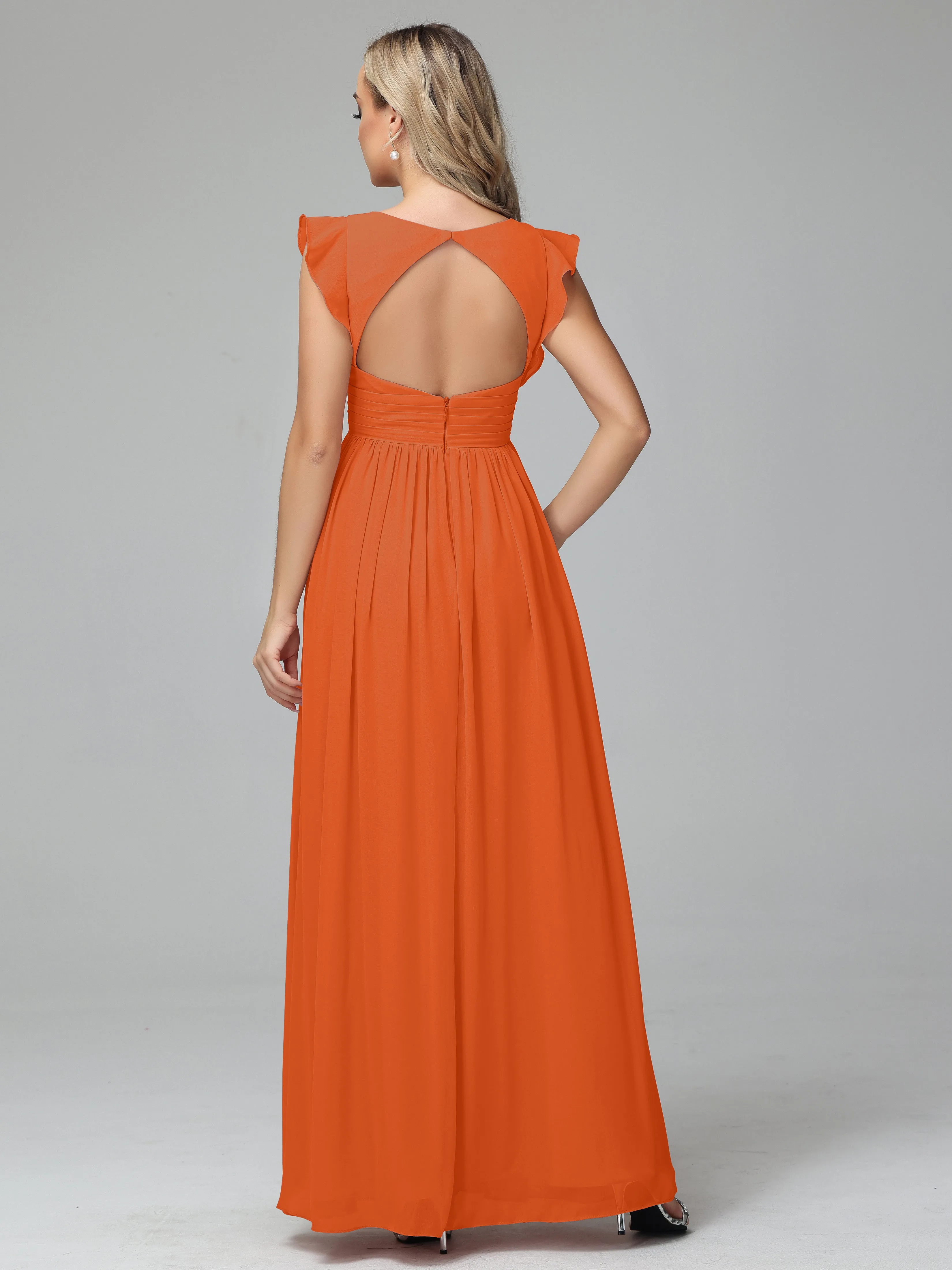 Bonnie V-Neck Chiffon Mother of the Bride Dress With Ruffle Sleeves