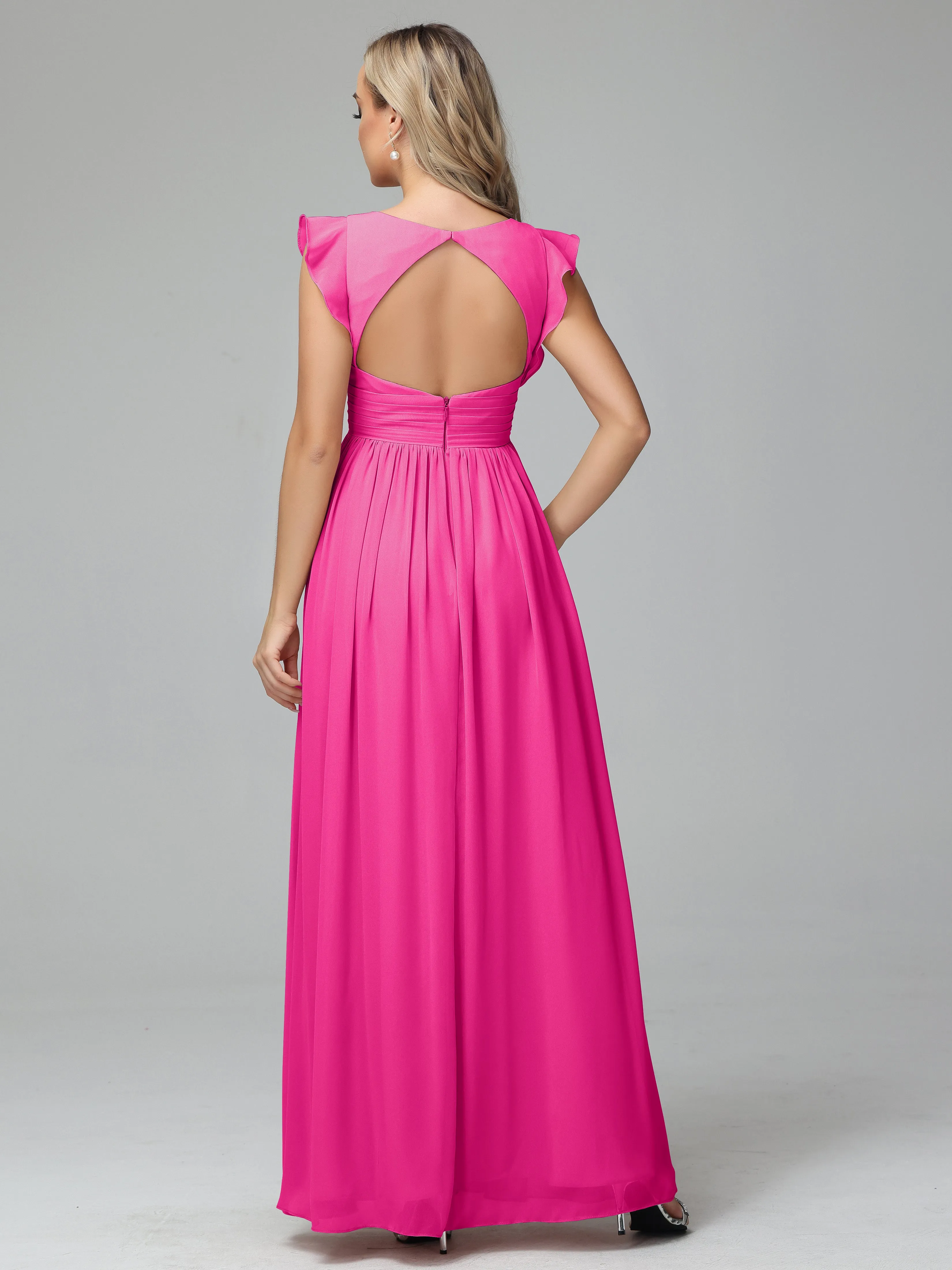 Bonnie V-Neck Chiffon Mother of the Bride Dress With Ruffle Sleeves