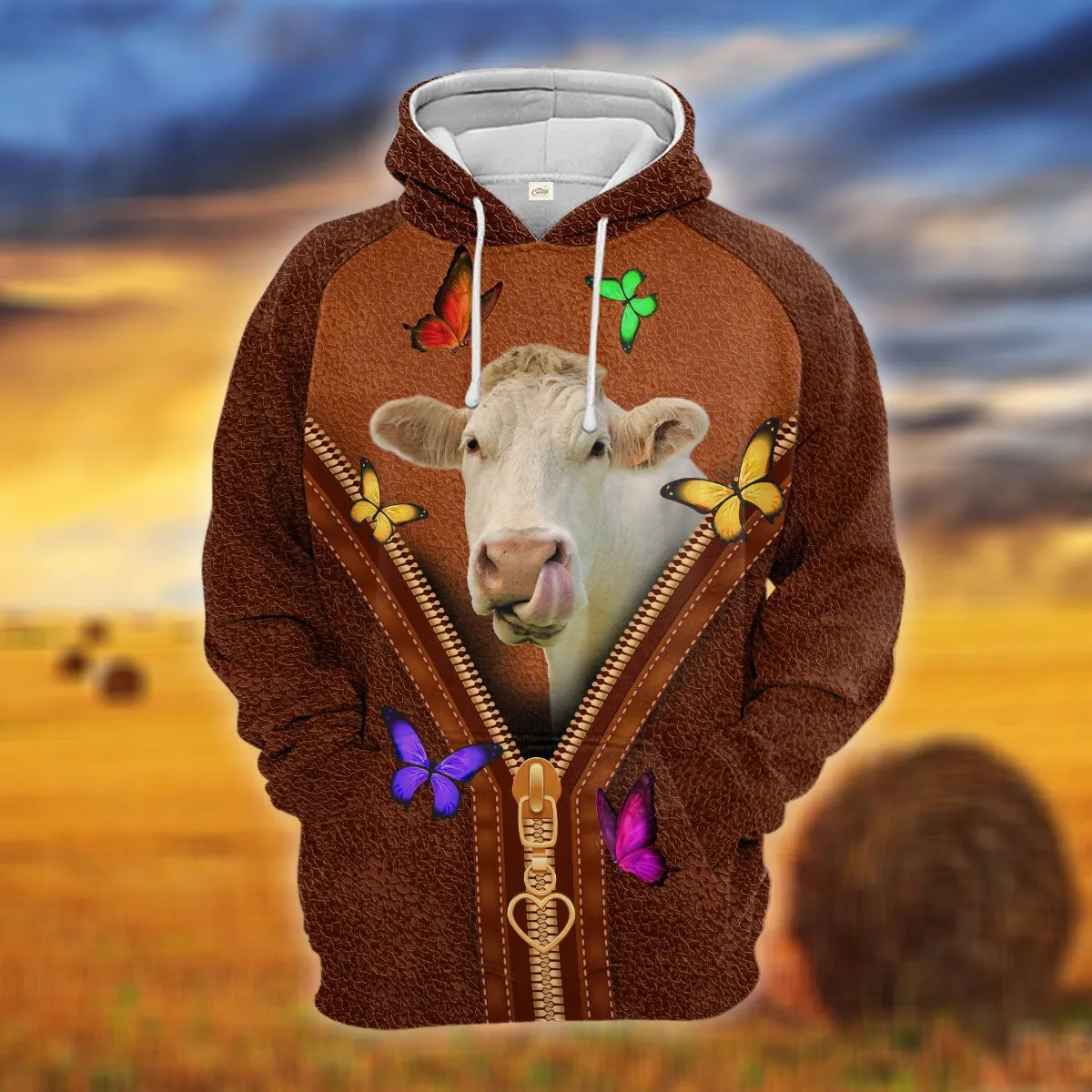Charolais Zipper Sewing To Leather Hoodie