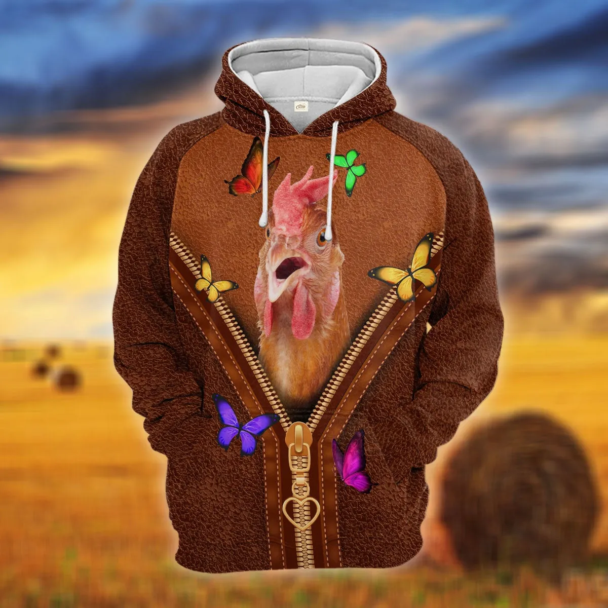 Chicken Zipper Sewing To Leather Hoodie