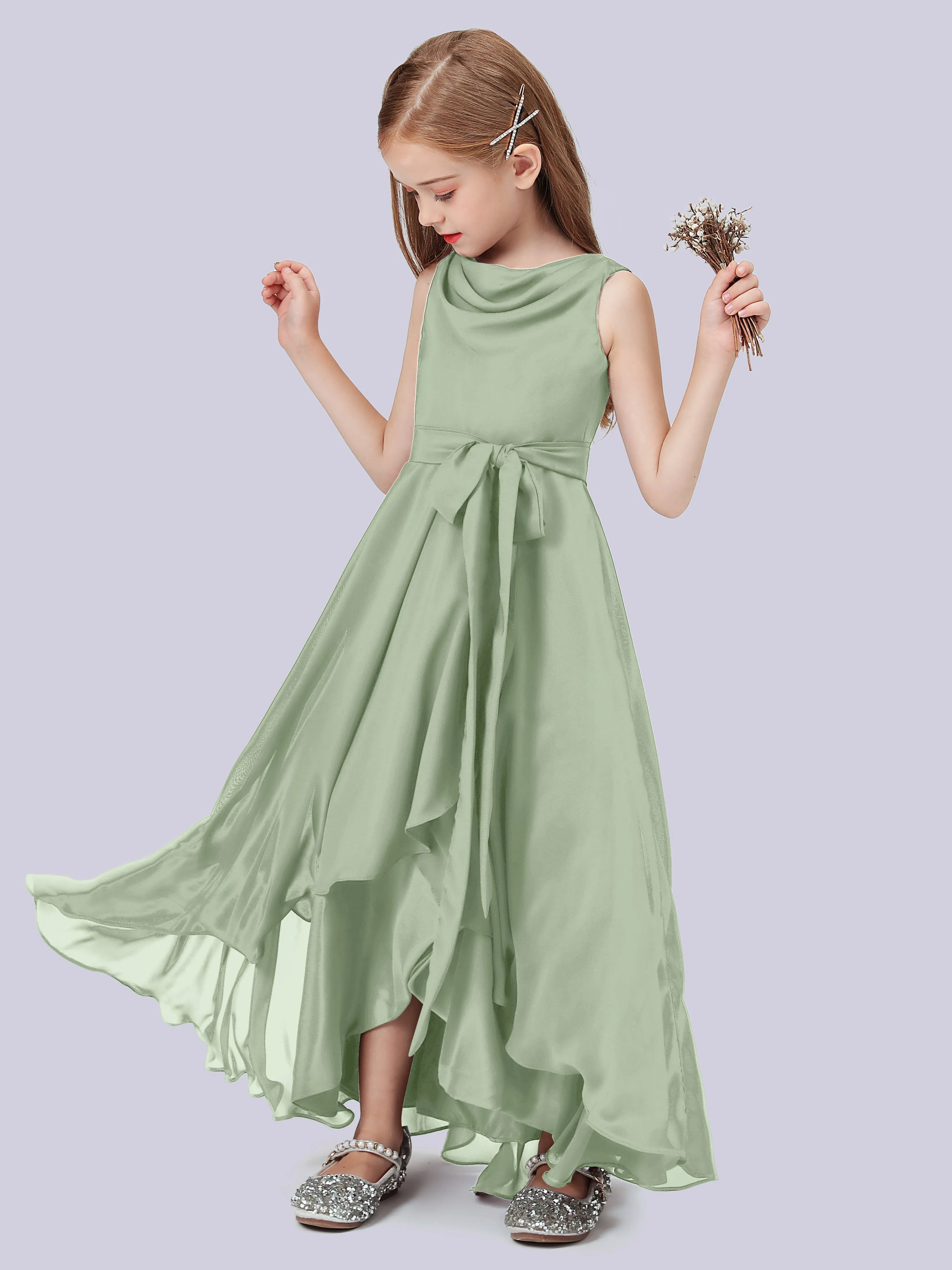 Cowl Junior Bridesmaid Dress with Cascade