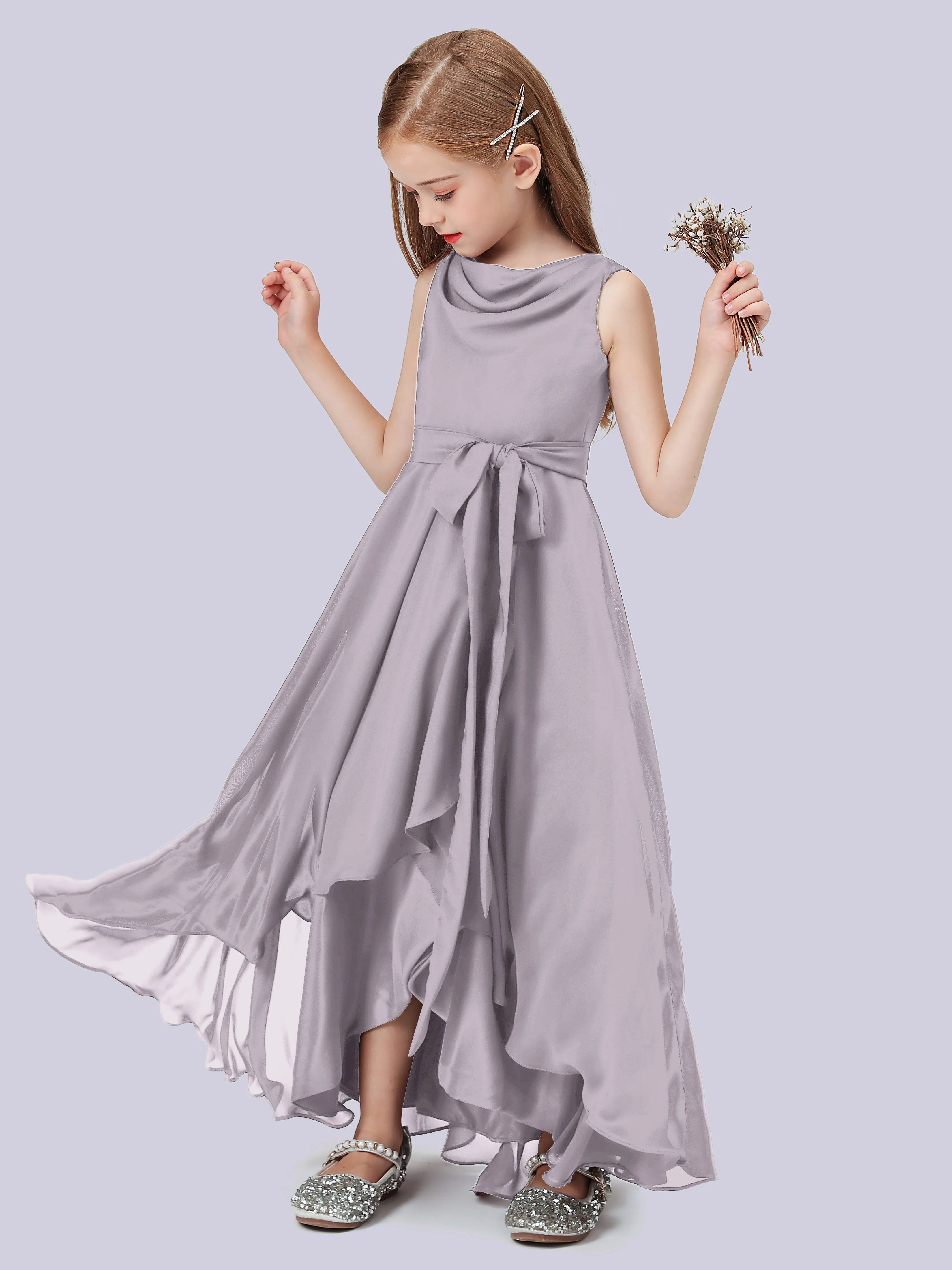 Cowl Junior Bridesmaid Dress with Cascade
