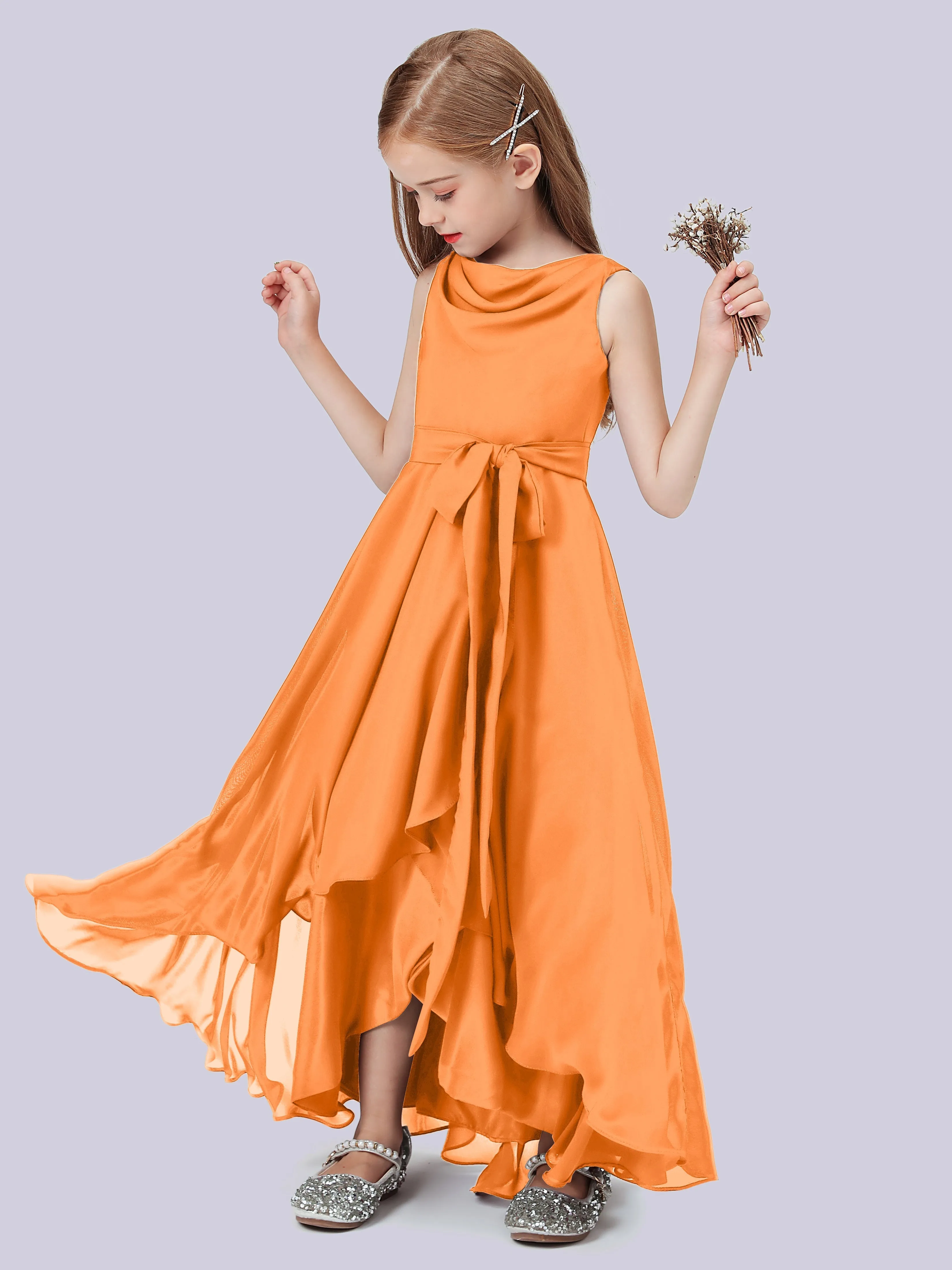 Cowl Junior Bridesmaid Dress with Cascade