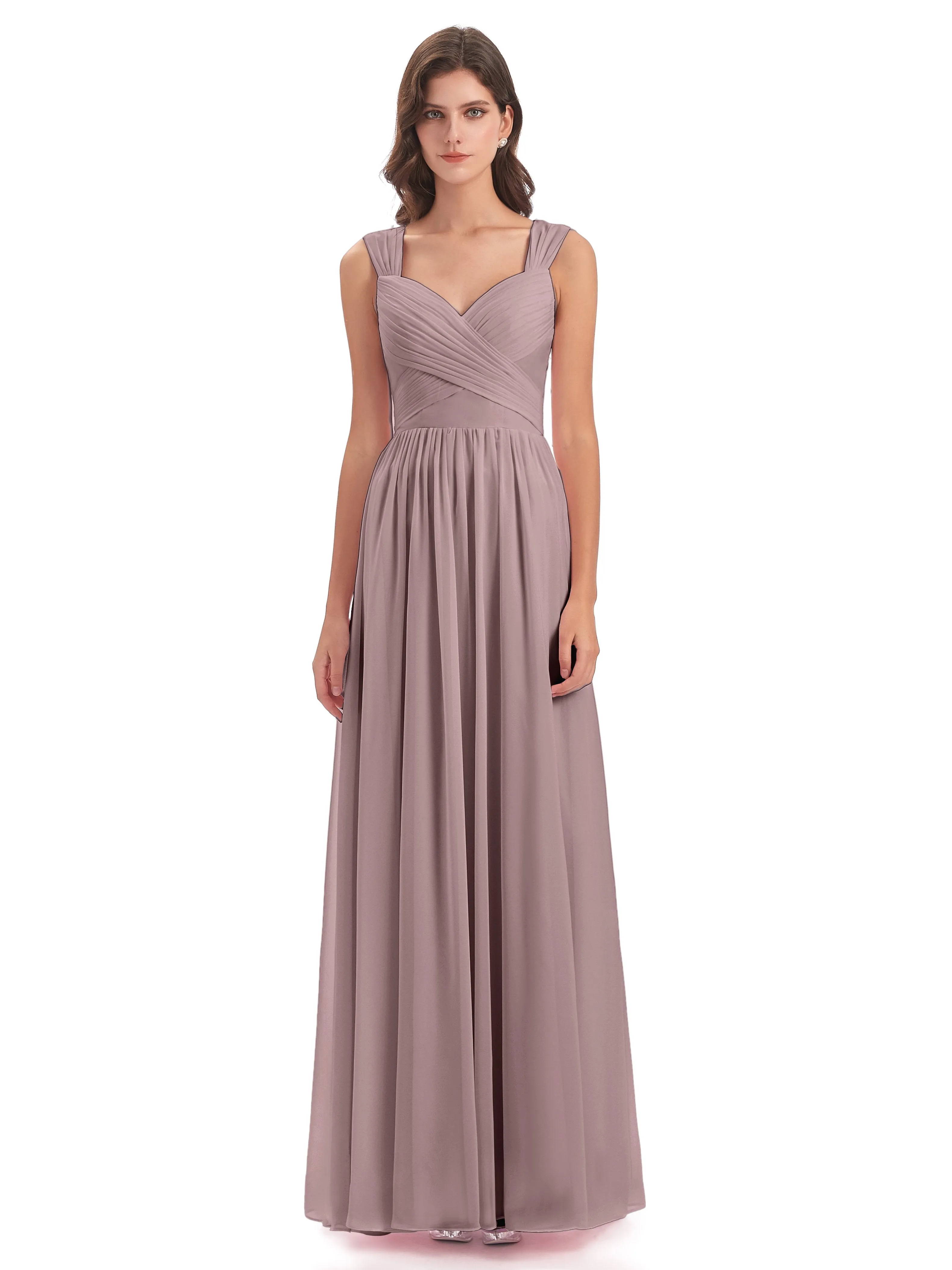 Ellie Flowy Key Hole Long Chiffon Bridesmaid Dresses
