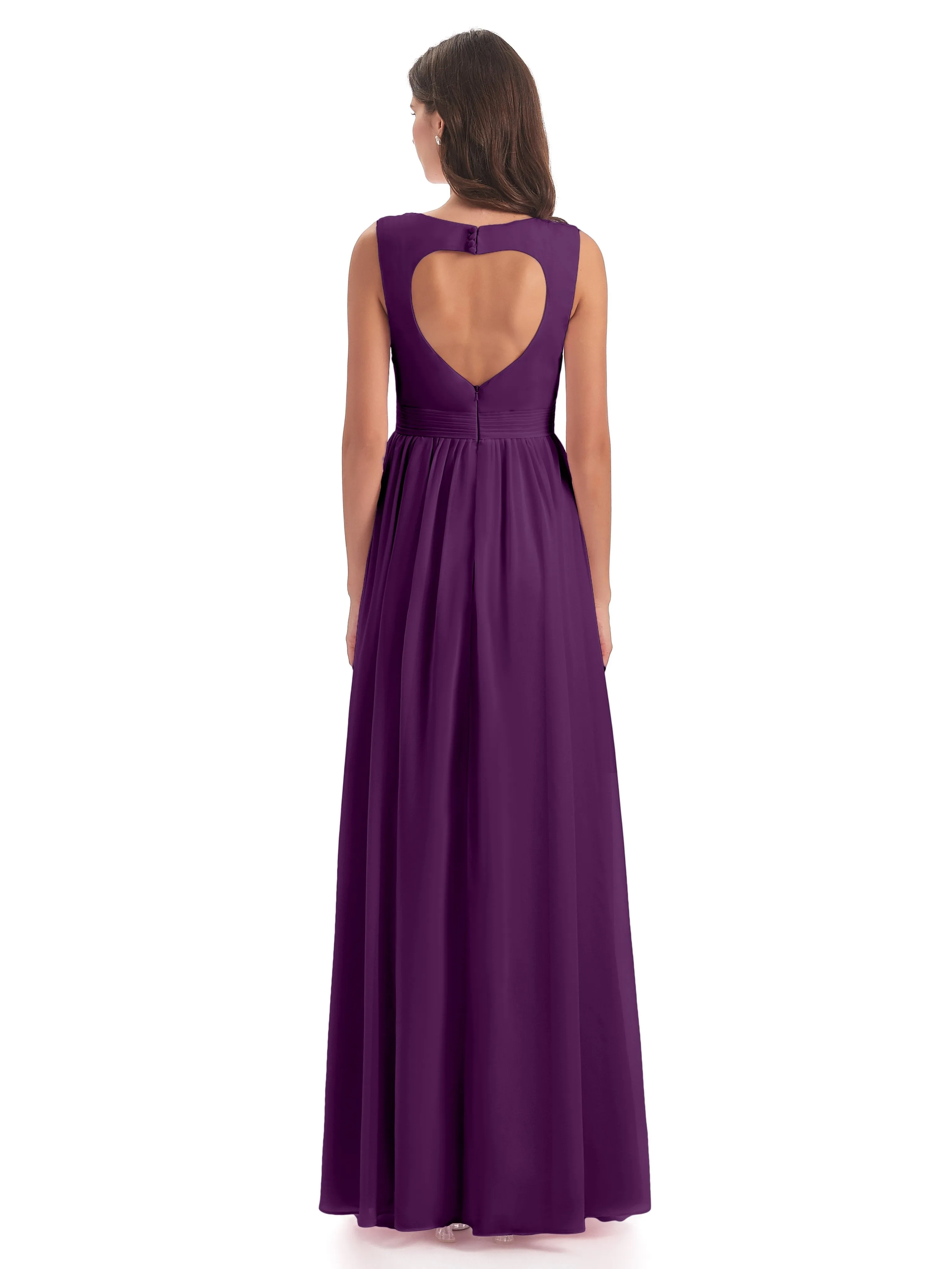 Ellie Flowy Key Hole Long Chiffon Bridesmaid Dresses